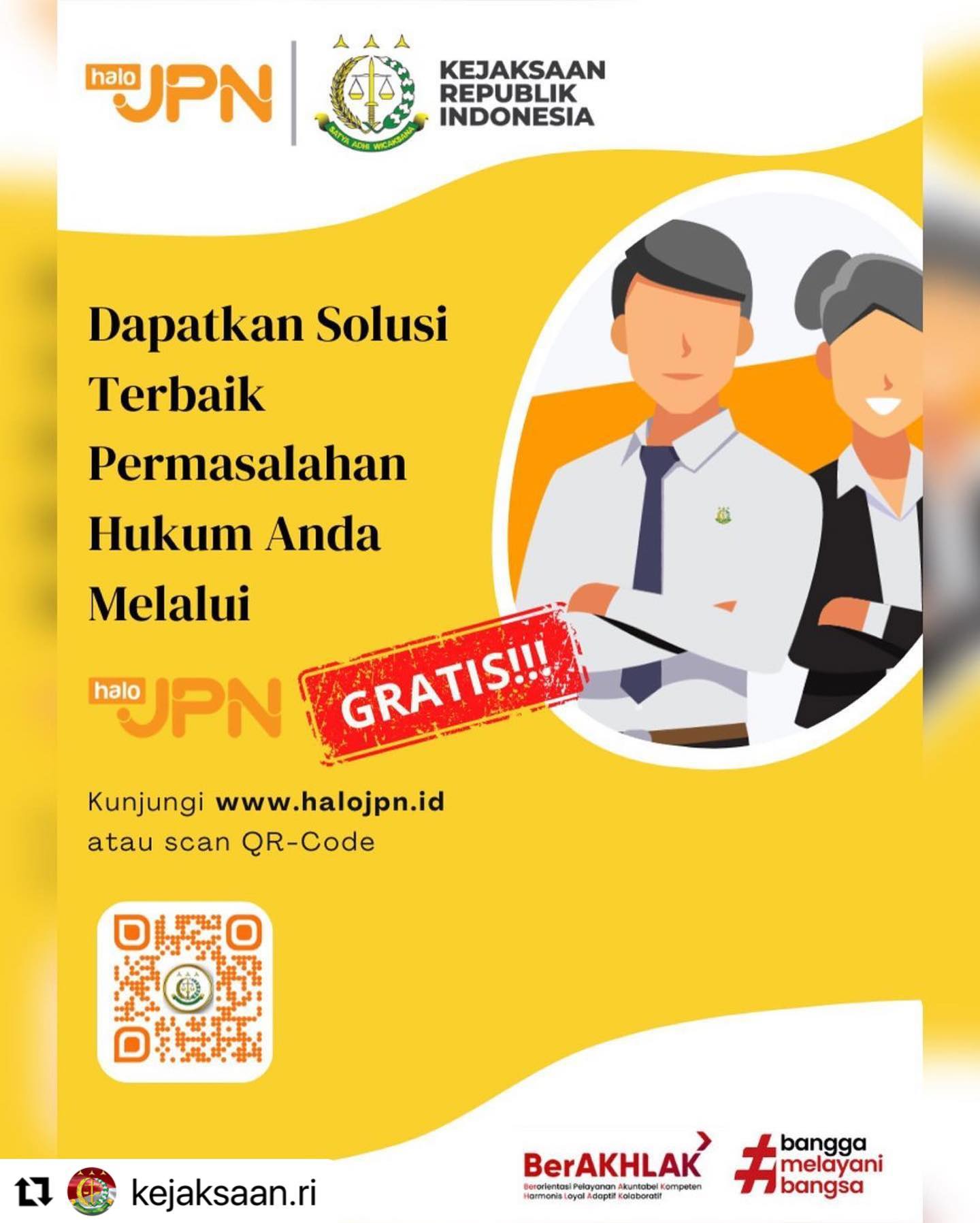 #Repost @kejaksaan.ri with @make_repost・・・Info @jamdatun_kejagungri Dapatkan SolusiTerbaikPermasalahanHukum AndaMelaluiGRATIS!!IKunjungi www.halojpn.idatau scan OR-CodeBerAKHLAK #kejaksaanri #jaksaagung #jaksa #jaksaprofesional #jaksamenyapa #jaksasahabatmasyarakat #puspenkum #penkum #kejaksaantinggi #kejaksaannegeri #terusbergerakdanberkarya #adhyaksa #trapsilaadhyaksa #banggamelayanibangsa - from Instagram
