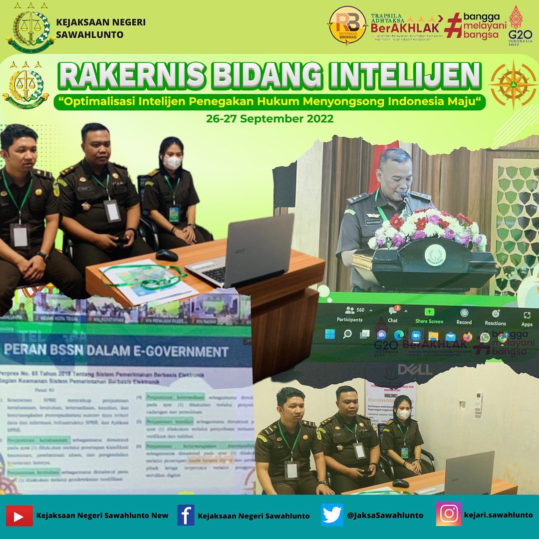 26-27 September 2022,Kasi bidang Intel Bapak Dede Mauladi,S.H Beserta Staff Intel mengikuti Rapat Kerja Teknis (RAKERNIS) Bidang Intelijen Tahun 2022 “Optimalisasi Intelijen Penegakan Hukum Menyongsong Indonesia Maju”____Update terus informasi anda tentang Kejaksaan Negeri Sawahlunto terbaru di official account Instagram,Facebook dan Youtube kami !!..____FACEBOOK : Kejaksaan Negeri SawahluntoYOUTUBE : Kejakaaan Negeri Sawahlunto NewTWITTER : @JaksaSawahlunto..________#KejaksaanRI#kejatisumbarnew@kejatisumbarnew#kejarisawahlunto - from Instagram