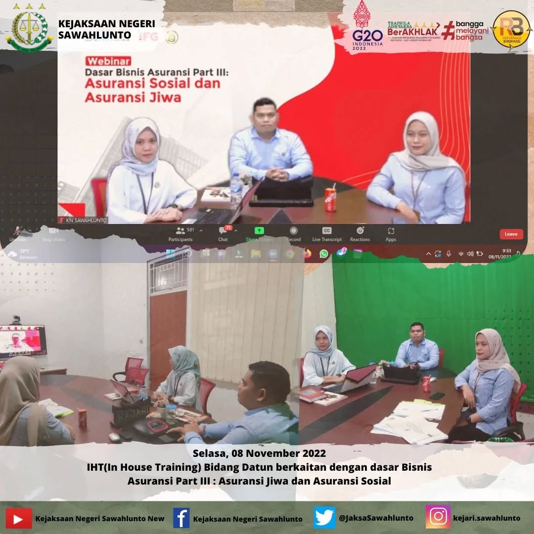 IHT(In House Training) Bidang Datun berkaitan dengan dasar Bisnis Asuransi Part III : Asuransi Jiwa dan Asuransi Sosial..____Update terus informasi anda tentang Kejaksaan Negeri Sawahlunto terbaru di official account Instagram,Facebook dan Youtube kami !!..____🌐 kejari-sawahlunto.kejaksaan.go.idFACEBOOK : Kejaksaan Negeri SawahluntoYOUTUBE : Kejakaaan Negeri Sawahlunto NewTWITTER : @JaksaSawahlunto..________#KejaksaanRI#kejatisumbarnew@kejatisumbarnew#kejarisawahlunto - from Instagram