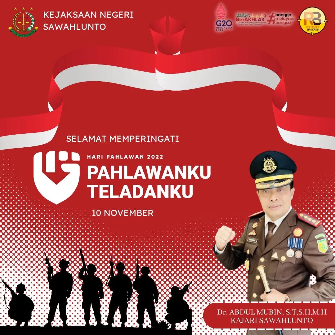 Kepala Kejaksaan Negeri Sawahlunto Mengucapkan Selamat Memperingati Hari Pahlawan 10 November 2022 " Pahlawanku Teladanku"..____Update terus informasi anda tentang Kejaksaan Negeri Sawahlunto terbaru di official account Instagram,Facebook dan Youtube kami !!..____🌐 kejari-sawahlunto.kejaksaan.go.idFACEBOOK : Kejaksaan Negeri SawahluntoYOUTUBE : Kejakaaan Negeri Sawahlunto NewTWITTER : @JaksaSawahlunto..________#KejaksaanRI#kejatisumbarnew@kejatisumbarnew#kejarisawahlunto - from Instagram