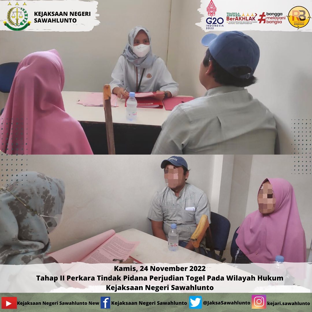 Kamis, 24 November 2022Tahap II Perkara Tindak Pidana Perjudian Togel Pada Wilayah Hukum Kejaksaan Negeri Sawahlunto Oleh Jaksa Penuntut Umum____Update informasi anda tentang Kejaksaan Negeri Sawahlunto terbaru di official account Instagram,Facebook dan Youtube kami !!..____FACEBOOK : Kejaksaan Negeri SawahluntoYOUTUBE : Kejakaaan Negeri Sawahlunto NewTWITTER : @JaksaSawahlunto..________#KejaksaanRI#kejatisumbarnew@kejatisumbarnew#kejarisawahlunto - from Instagram