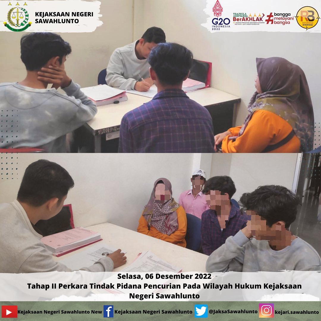 Selasa, 06 Desember 2022Tahap II Perkara Tindak Pidana Pencurian Pada Wilayah Hukum Kejaksaan Negeri Sawahlunto.____Update informasi anda tentang Kejaksaan Negeri Sawahlunto terbaru di official account Instagram,Facebook dan Youtube kami !!..____FACEBOOK : Kejaksaan Negeri SawahluntoYOUTUBE : Kejakaaan Negeri Sawahlunto NewTWITTER : @JaksaSawahlunto..________#KejaksaanRI#kejatisumbarnew@kejatisumbarnew#kejarisawahlunto - from Instagram