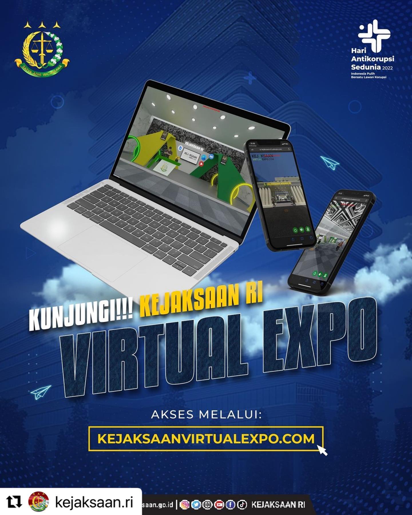 #Repost @kejaksaan.ri ・・・Sobat Adhyaksa, jangan lupa kunjungi "Kejaksaan RI Virtual Expo" dalam rangka Hari Anti Korupsi Sedunia (Hakordia) Tahun 2022. Kejaksaan RI Virtual Expo bisa diakses melalui kejaksaanvirtualexpo.com.Ada apa saja sih di dalamnya? mulai dari capaian kinerja Kejaksaan dalam pelaksanaan fungsinya, tugas pokok dan masih banyak lagi. jadi tunggu apalagi? segera kunjungi Booth Kejaksaan RI yaa!!#KejaksaanRI #JaksaAgung #JaksaProfesional #BanggamelayaniBangsa #TrapsilaAdhyaksa #hakordia2022 - from Instagram