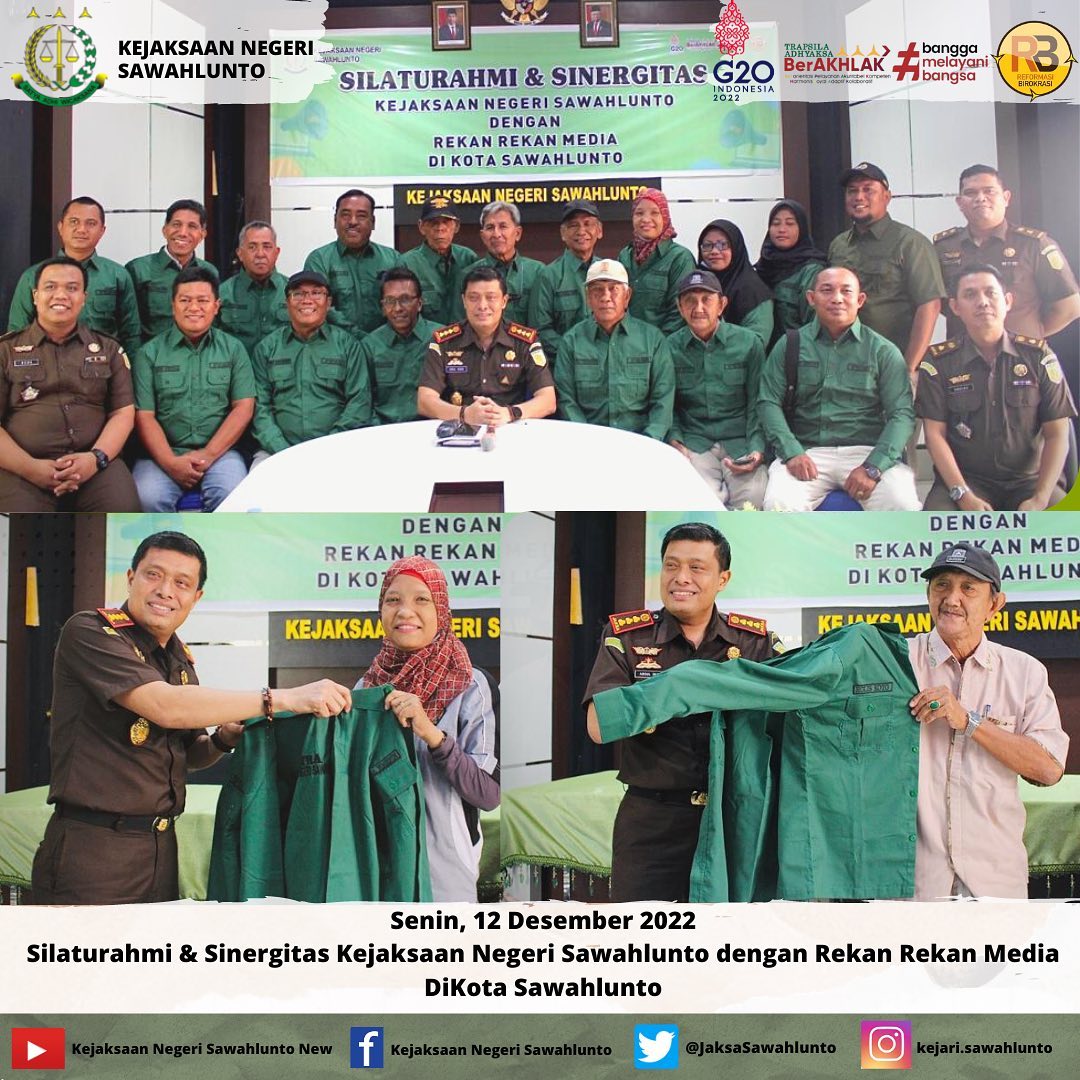 Senin, 12 Desember 2022Kegiatan Silaturahmi & Sinergitas Kejaksaan Negeri Sawahlunto dengan Rekan Rekan Media DiKota Sawahlunto.____Update informasi anda tentang Kejaksaan Negeri Sawahlunto terbaru di official account Instagram,Facebook dan Youtube kami !!..____FACEBOOK : Kejaksaan Negeri SawahluntoYOUTUBE : Kejakaaan Negeri Sawahlunto NewTWITTER : @JaksaSawahlunto..________#KejaksaanRI#kejatisumbarnew@kejatisumbarnew#kejarisawahlunto - from Instagram