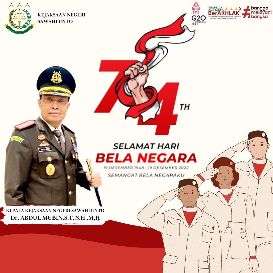 Kepala Kejaksaan Negeri Sawahlunto Beserta Seluruh Jajaran Mengucapkan Selamat Hari Bela Negara ke 74 Tahun 2022 “Semangat Bela Negaraku”..____Update terus informasi anda tentang Kejaksaan Negeri Sawahlunto terbaru di official account Instagram,Facebook dan Youtube kami !!..____🌐 kejari-sawahlunto.kejaksaan.go.idFACEBOOK : Kejaksaan Negeri SawahluntoYOUTUBE : Kejakaaan Negeri Sawahlunto NewTWITTER : @JaksaSawahlunto..________#KejaksaanRI#kejatisumbarnew@kejatisumbarnew#kejarisawahlunto - from Instagram