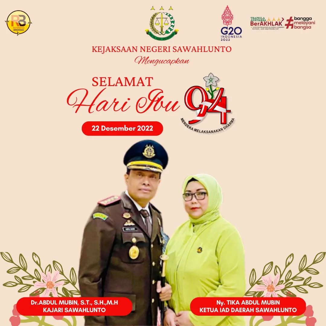 Kepala Kejaksaan Negeri Sawahlunto dan Ketua IAD Daerah Sawahlunto mengucapkan Selamat Hari Ibu 22 Desember 2022" PEREMPUAN BERDAYA INDONESIA MAJU " ..____Update terus informasi anda tentang Kejaksaan Negeri Sawahlunto terbaru di official account Instagram,Facebook dan Youtube kami !!..____🌐 kejari-sawahlunto.kejaksaan.go.idFACEBOOK : Kejaksaan Negeri SawahluntoYOUTUBE : Kejakaaan Negeri Sawahlunto NewTWITTER : @JaksaSawahlunto..________#KejaksaanRI#kejatisumbarnew@kejatisumbarnew#kejarisawahlunto - from Instagram
