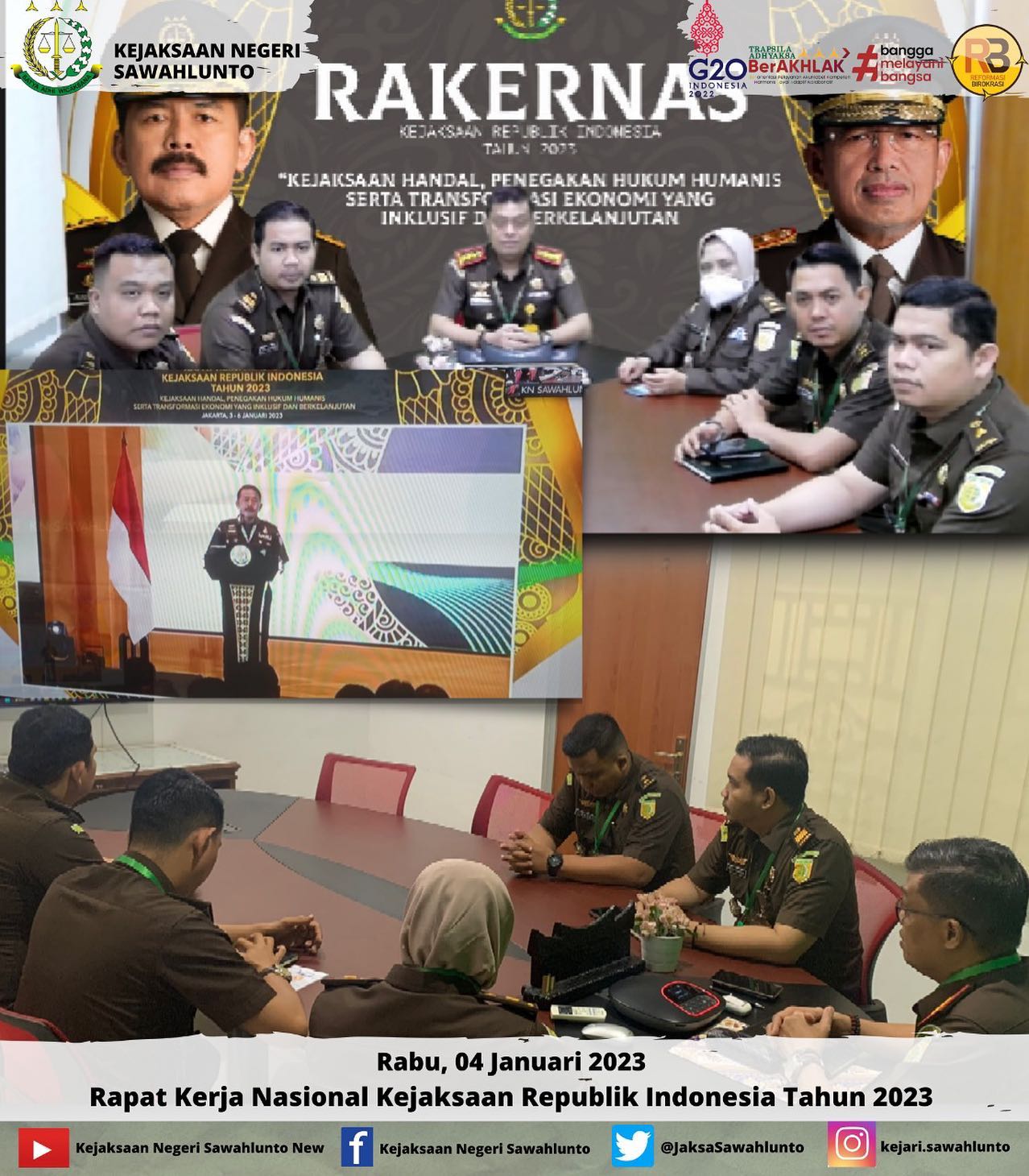 Rabu, 04 Januari 2023Kepala Kejaksaan Negeri Sawahlunto Bapak Dr. Abdul Mubin,S.T.,S.H.,M.H beserta Para Kasi dan Kasubagbin mengikuti Rapat Kerja Nasional Republik Indonesia Tahun 2023 melalui Zoom Meeting____Update informasi anda tentang Kejaksaan Negeri Sawahlunto terbaru di official account Instagram,Facebook dan Youtube kami !!..____FACEBOOK : Kejaksaan Negeri SawahluntoYOUTUBE : Kejakaaan Negeri Sawahlunto NewTWITTER : @JaksaSawahlunto..________#KejaksaanRI#kejatisumbarnew@kejatisumbarnew#kejarisawahlunto - from Instagram
