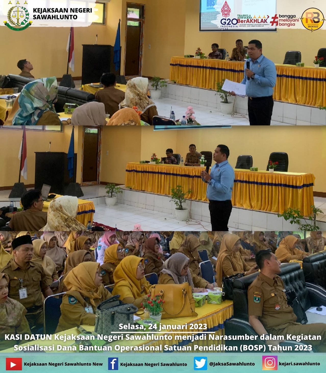 Selasa, 24 januari 2023Kepala Seksi Perdata dan Tata Usaha Negara Kejaksaan Negeri Sawahlunto Bapak Hendrio Suherman,S.H.,M.H menjadi Narasumber dalam Kegiatan Sosialisasi Dana Bantuan Operasional Satuan Pendidikan (BOSP) Tahun 2023. ____Update informasi anda tentang Kejaksaan Negeri Sawahlunto terbaru di official account Instagram,Facebook dan Youtube kami !!..____FACEBOOK : Kejaksaan Negeri SawahluntoYOUTUBE : Kejakaaan Negeri Sawahlunto NewTWITTER : @JaksaSawahlunto..________#KejaksaanRI#kejatisumbarnew@kejatisumbarnew#kejarisawahlunto - from Instagram