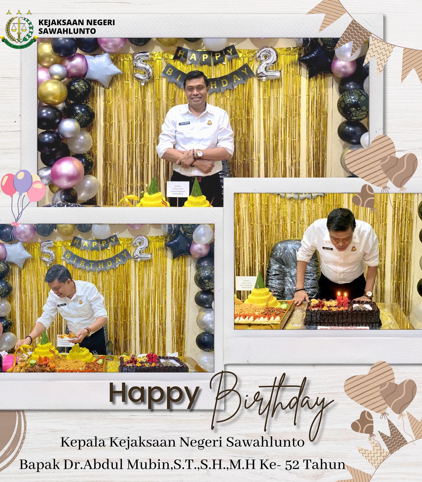Para Kasi, Kasubag, dan Seluruh Pegawai Kejaksaan Negeri Sawahlunto merayakan hari ulangtahun Kepala Kejaksaan Negeri Sawahlunto Bapak Dr.Abdul Mubin,S.T.,S.H.,M.H yang ke 52 Tahun, semoga selalu diberi kesehatan, kesuksesan dan keberkahan - from Instagram