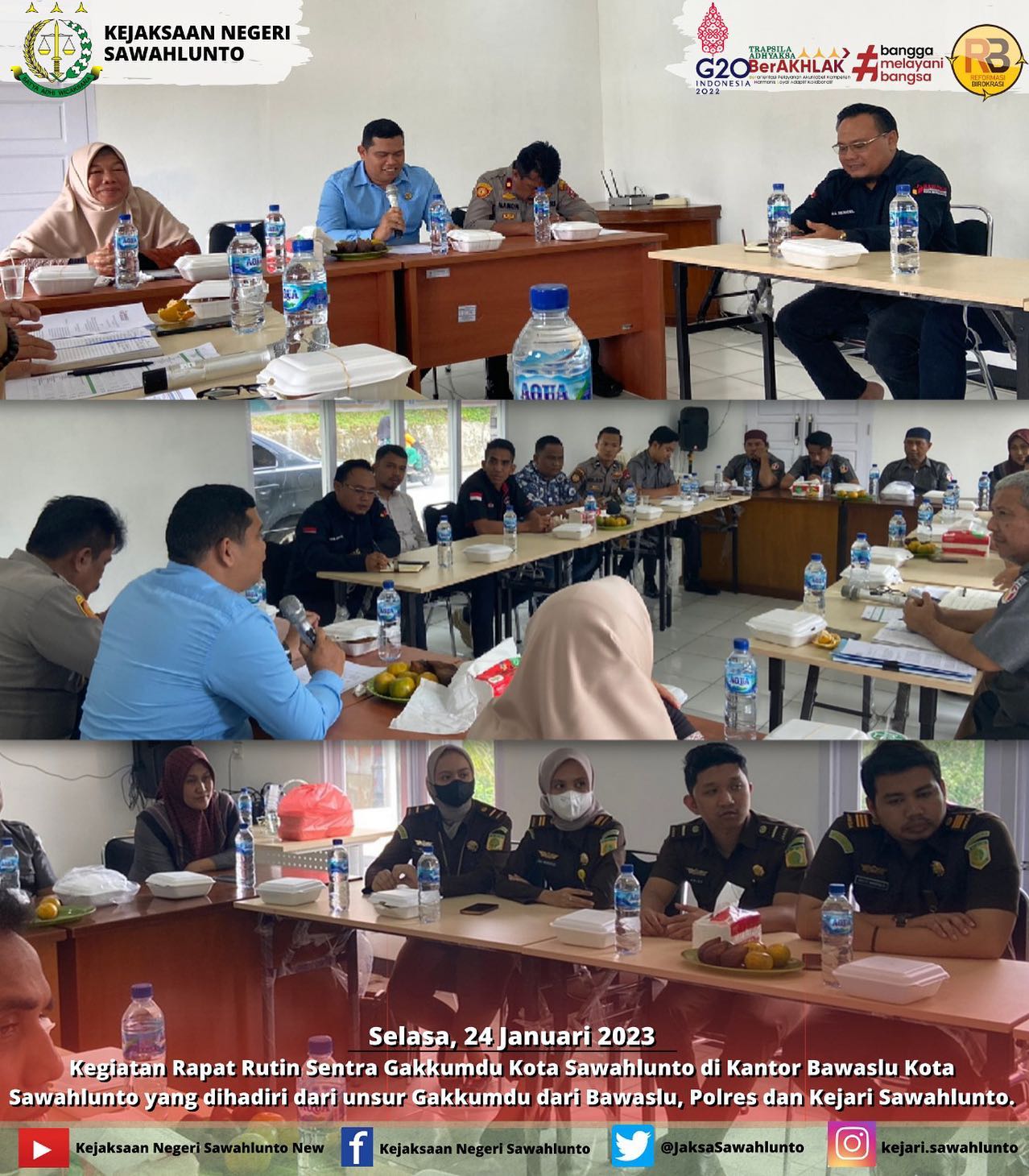 Pada hari ini, Selasa 24 Januari 2023 telah dilaksanakan Kegiatan Rapat Rutin Sentra Gakkumdu Kota Sawahlunto di Kantor Bawaslu Kota Sawahlunto yang dihadiri dari unsur Gakkumdu dari Bawaslu, Polres dan Kejari Sawahlunto.____Update informasi anda tentang Kejaksaan Negeri Sawahlunto terbaru di official account Instagram,Facebook dan Youtube kami !!..____FACEBOOK : Kejaksaan Negeri SawahluntoYOUTUBE : Kejakaaan Negeri Sawahlunto NewTWITTER : @JaksaSawahlunto..________#KejaksaanRI#kejatisumbarnew@kejatisumbarnew#kejarisawahlunto - from Instagram