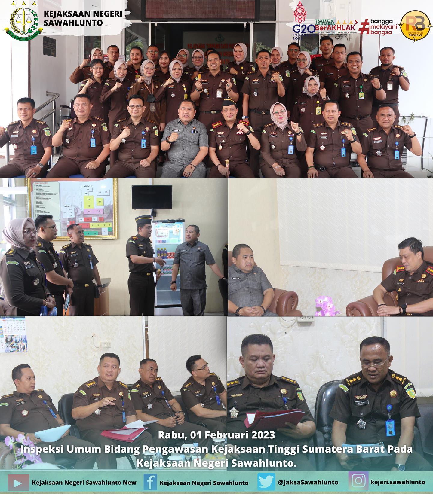 Rabu, 01 Februari 2023Dilaksanakan Inspeksi Umum Bidang Pengawasan Kejaksaan Tinggi Sumatera Barat bertempat di Kantor Kejaksaan Negeri Sawahlunto.____Update informasi anda tentang Kejaksaan Negeri Sawahlunto terbaru di official account Instagram,Facebook dan Youtube kami !!..____FACEBOOK : Kejaksaan Negeri SawahluntoYOUTUBE : Kejakaaan Negeri Sawahlunto NewTWITTER : @JaksaSawahlunto..________#KejaksaanRI#kejatisumbarnew@kejatisumbarnew#kejarisawahlunto - from Instagram