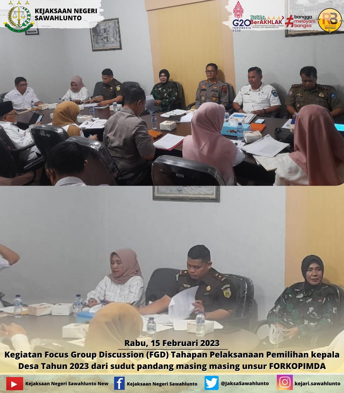 Rabu, 15 Februari 2023Kasi DATUN Bapak Hendrio Suherman,S.H.,M.H mengikuti Kegiatan Focus Group Discussion (FGD) Tahapan Pelaksanaan Pemilihan kepala Desa Tahun 2023 dari sudut pandang masing masing unsur FORKOPIMDA di Ruang Rapat VIP Balaikota Sawahlunto____Update informasi anda tentang Kejaksaan Negeri Sawahlunto terbaru di official account Instagram,Facebook dan Youtube kami !!..____FACEBOOK : Kejaksaan Negeri SawahluntoYOUTUBE : Kejakaaan Negeri Sawahlunto NewTWITTER : @JaksaSawahlunto..________#KejaksaanRI#kejatisumbarnew@kejatisumbarnew#kejarisawahlunto - from Instagram