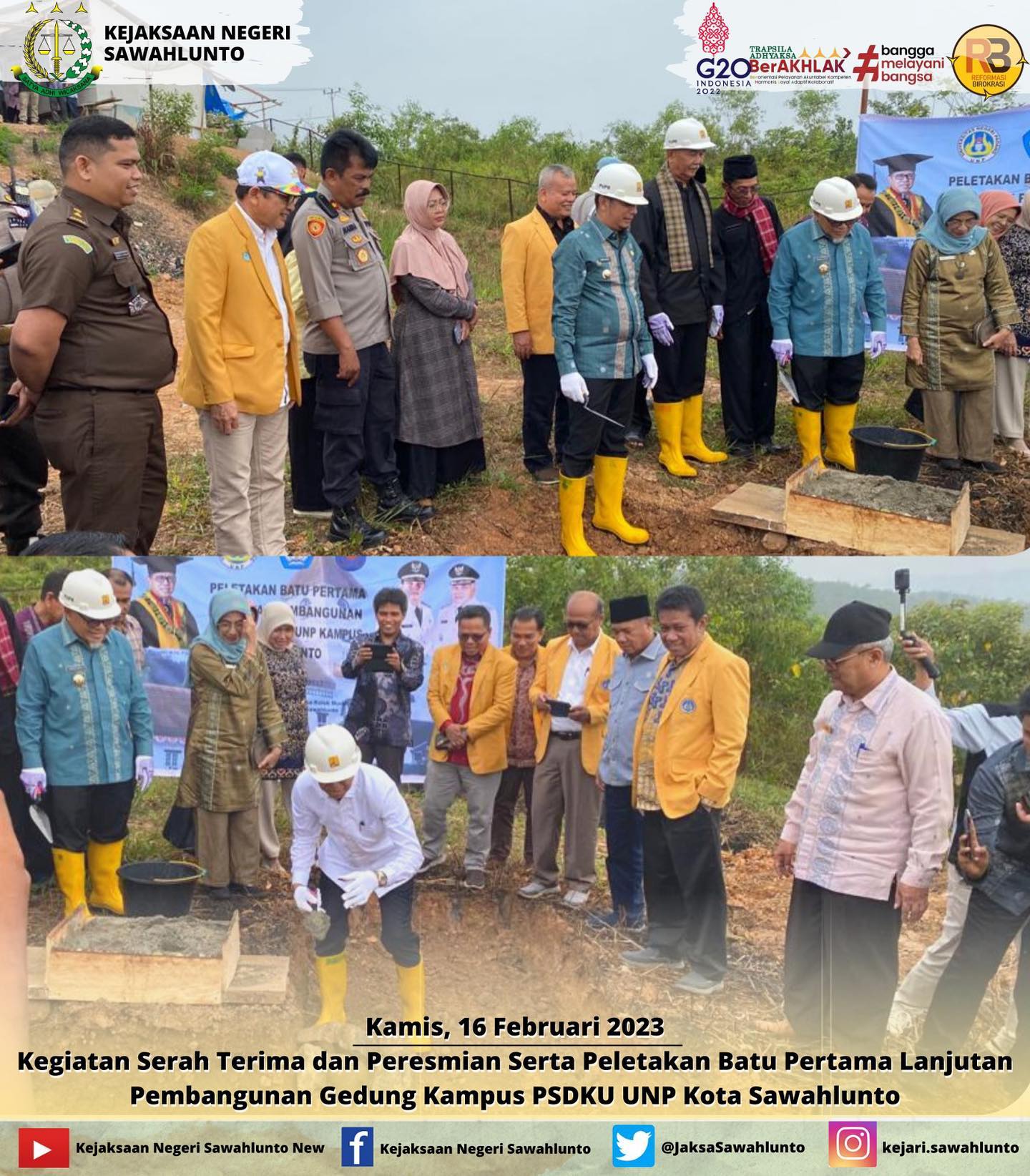 Kamis, 16 Februari 2023Kasi Bidang Datun Bapak Hendrio Suherman,S.H.,M.H mengikuti Kegiatan Serah Terima dan Peresmian Serta Peletakan Batu Pertama Lanjutan Pembangunan Gedung Kampus PSDKU UNP Kota Sawahlunto di Gedung Kampus PSDKU UNP Kota Sawahlunto____Update informasi anda tentang Kejaksaan Negeri Sawahlunto terbaru di official account Instagram,Facebook dan Youtube kami !!..____FACEBOOK : Kejaksaan Negeri SawahluntoYOUTUBE : Kejakaaan Negeri Sawahlunto NewTWITTER : @JaksaSawahlunto..________#KejaksaanRI#kejatisumbarnew@kejatisumbarnew#kejarisawahlunto - from Instagram
