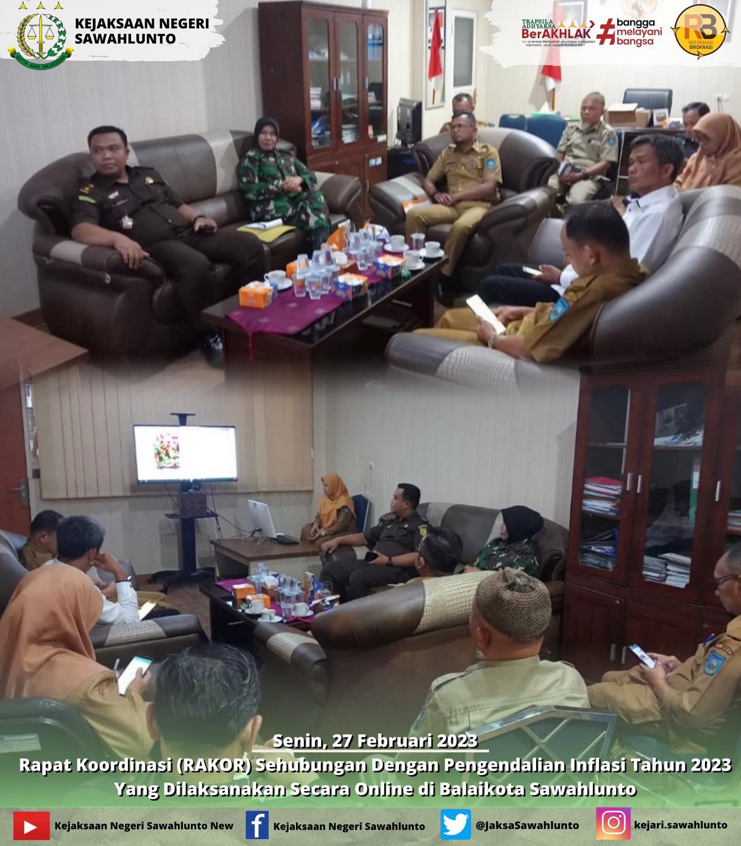 Senin, 27 Februari 2023Kasi Intelijen Bapak Dede Mauladi,S.H Mengikuti Rapat Koordinasi (RAKOR) Sehubungan Dengan Pengendalian Inflasi Tahun 2023 Yang Dilaksanakan Secara Online di Balaikota Sawahlunto.____Update informasi anda tentang Kejaksaan Negeri Sawahlunto terbaru di official account Instagram,Facebook dan Youtube kami !!..____FACEBOOK : Kejaksaan Negeri SawahluntoYOUTUBE : Kejakaaan Negeri Sawahlunto NewTWITTER : @JaksaSawahlunto..________#KejaksaanRI#kejatisumbarnew@kejatisumbarnew#kejarisawahlunto - from Instagram