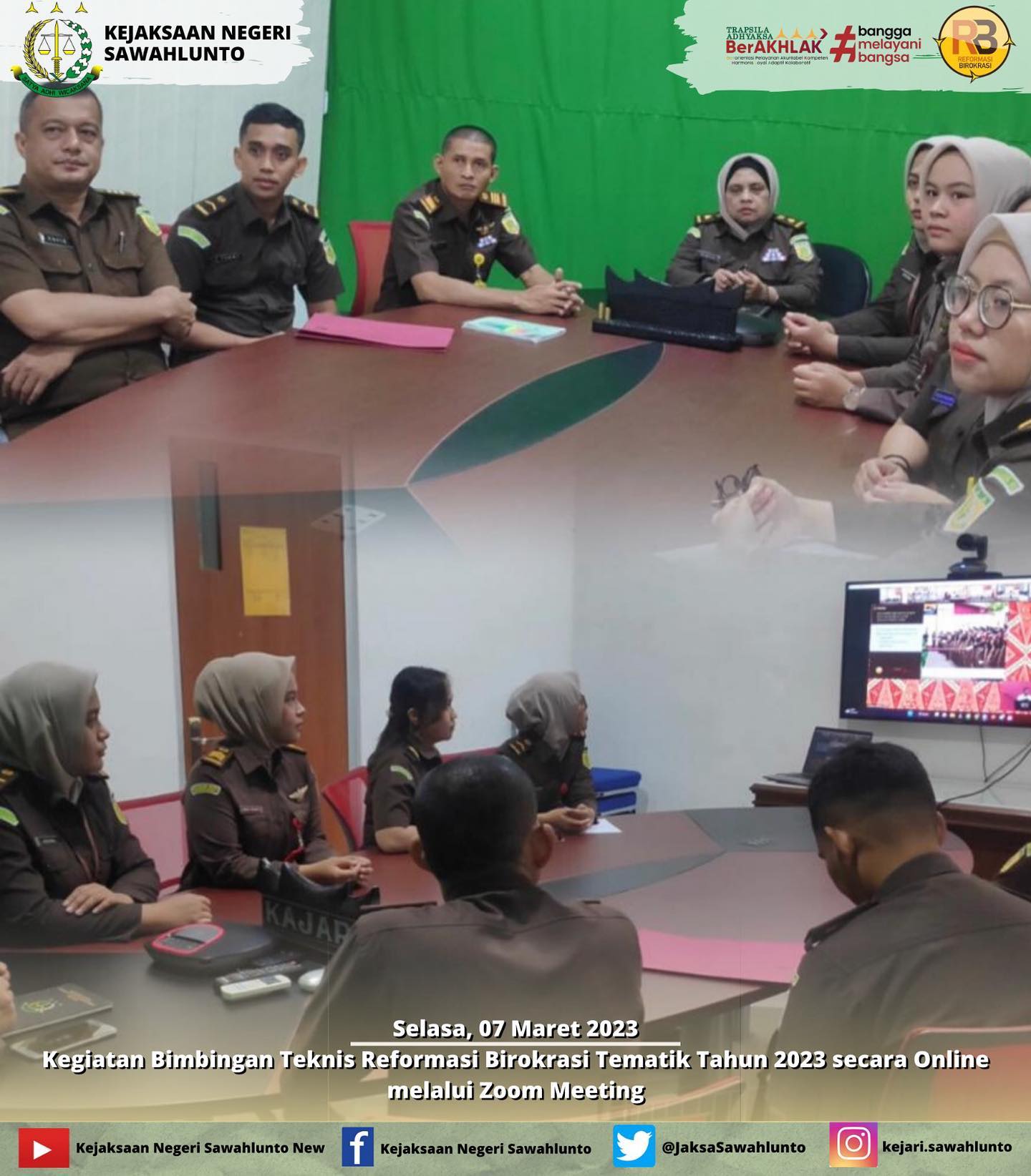 Selasa, 07 Maret 2023Kegiatan Bimbingan Teknis Reformasi Birokrasi Tematik Tahun 2023 secara Online melalui Zoom Meeting.____Update informasi anda tentang Kejaksaan Negeri Sawahlunto terbaru di official account Instagram,Facebook dan Youtube kami !!..____FACEBOOK : Kejaksaan Negeri SawahluntoYOUTUBE : Kejakaaan Negeri Sawahlunto NewTWITTER : @JaksaSawahlunto..________#KejaksaanRI#kejatisumbarnew@kejatisumbarnew#kejarisawahlunto - from Instagram