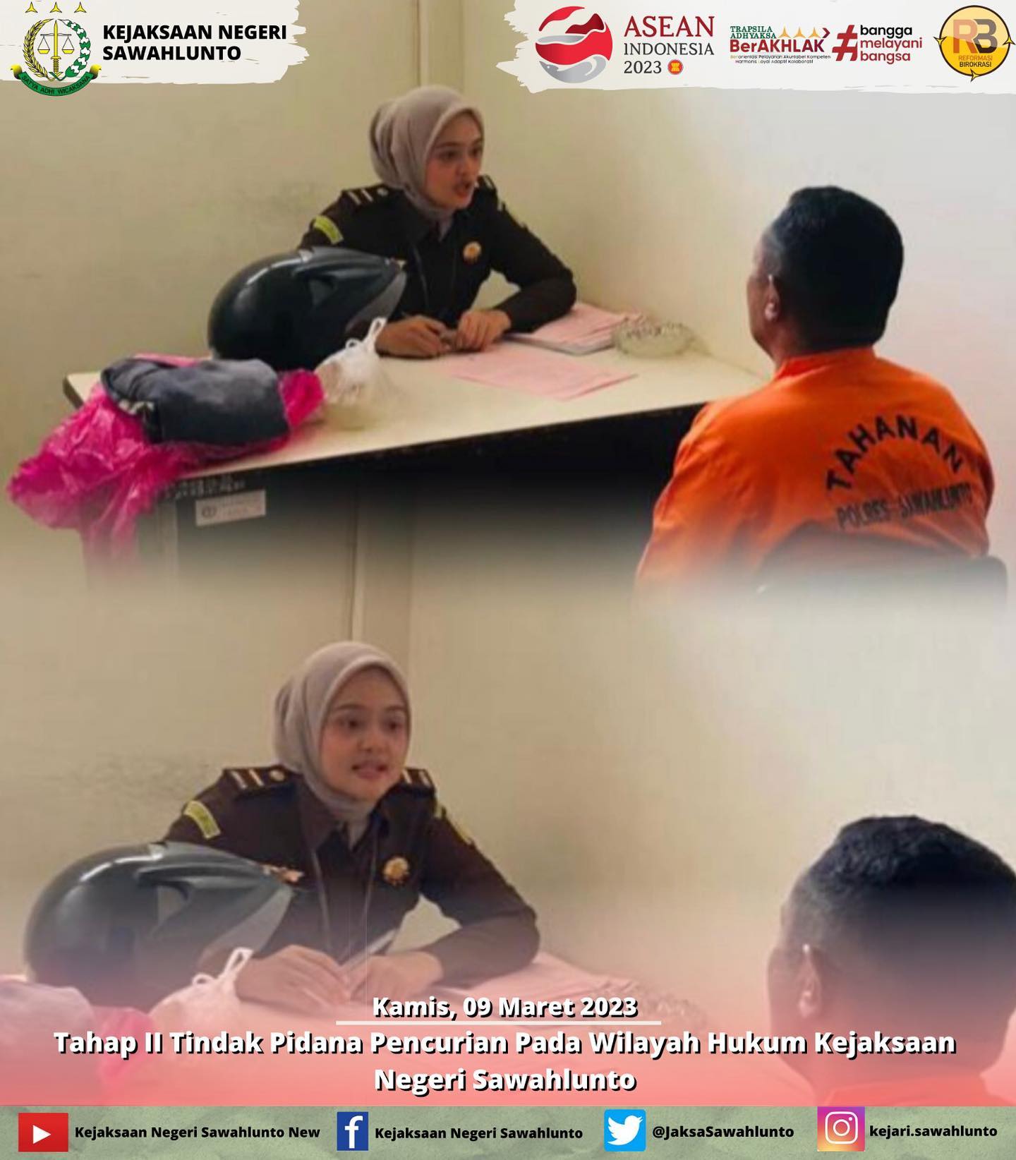 Kamis, 09 Maret 2023Tahap II Perkara Pencurian Pada Wilayah Hukum Kejaksaan Negeri Sawahlunto oleh Jaksa Penuntut Umum____Update informasi anda tentang Kejaksaan Negeri Sawahlunto terbaru di official account Instagram,Facebook dan Youtube kami !!..____FACEBOOK : Kejaksaan Negeri SawahluntoYOUTUBE : Kejakaaan Negeri Sawahlunto NewTWITTER : @JaksaSawahlunto..________#KejaksaanRI#kejatisumbarnew@kejatisumbarnew#kejarisawahlunto - from Instagram