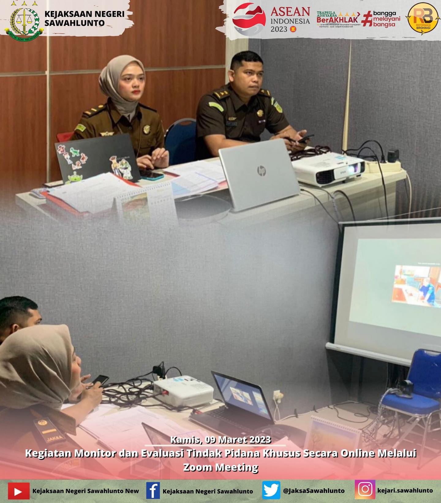 Kamis, 09 Maret 2023Kegiatan Monitor dan Evaluasi Tindak Pidana Khusus Secara Online Melalui Zoom Meeting____Update informasi anda tentang Kejaksaan Negeri Sawahlunto terbaru di official account Instagram,Facebook dan Youtube kami !!..____FACEBOOK : Kejaksaan Negeri SawahluntoYOUTUBE : Kejakaaan Negeri Sawahlunto NewTWITTER : @JaksaSawahlunto..________#KejaksaanRI#kejatisumbarnew@kejatisumbarnew#kejarisawahlunto - from Instagram