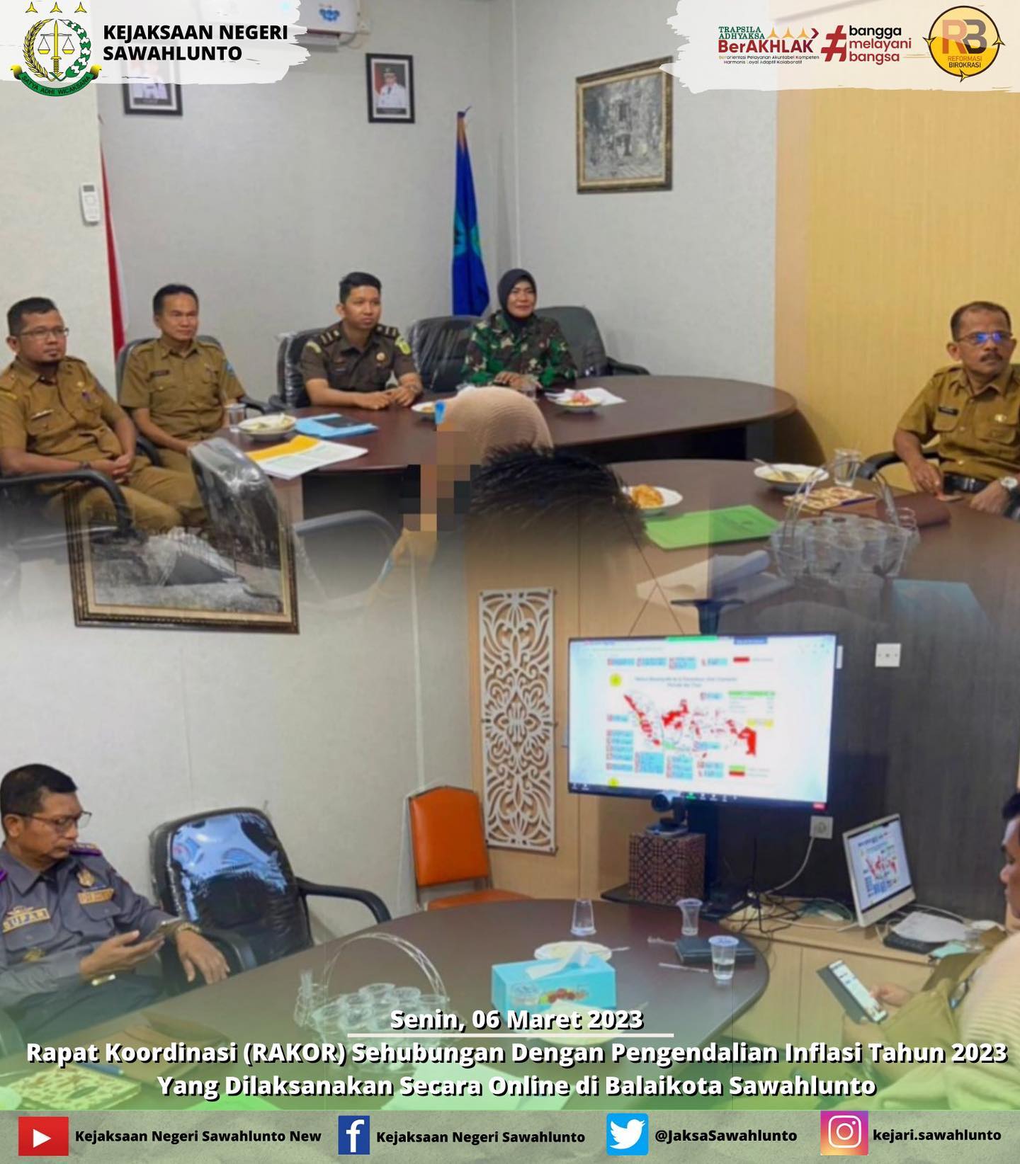 Senin, 06 Maret 2023Kasubsi A Arief Hidayat,S.H Mengikuti Rapat Koordinasi (RAKOR) Sehubungan Dengan Pengendalian Inflasi Tahun 2023 Yang Dilaksanakan Secara Online di Balaikota Sawahlunto.____Update informasi anda tentang Kejaksaan Negeri Sawahlunto terbaru di official account Instagram,Facebook dan Youtube kami !!..____FACEBOOK : Kejaksaan Negeri SawahluntoYOUTUBE : Kejakaaan Negeri Sawahlunto NewTWITTER : @JaksaSawahlunto..________#KejaksaanRI#kejatisumbarnew@kejatisumbarnew#kejarisawahlunto - from Instagram