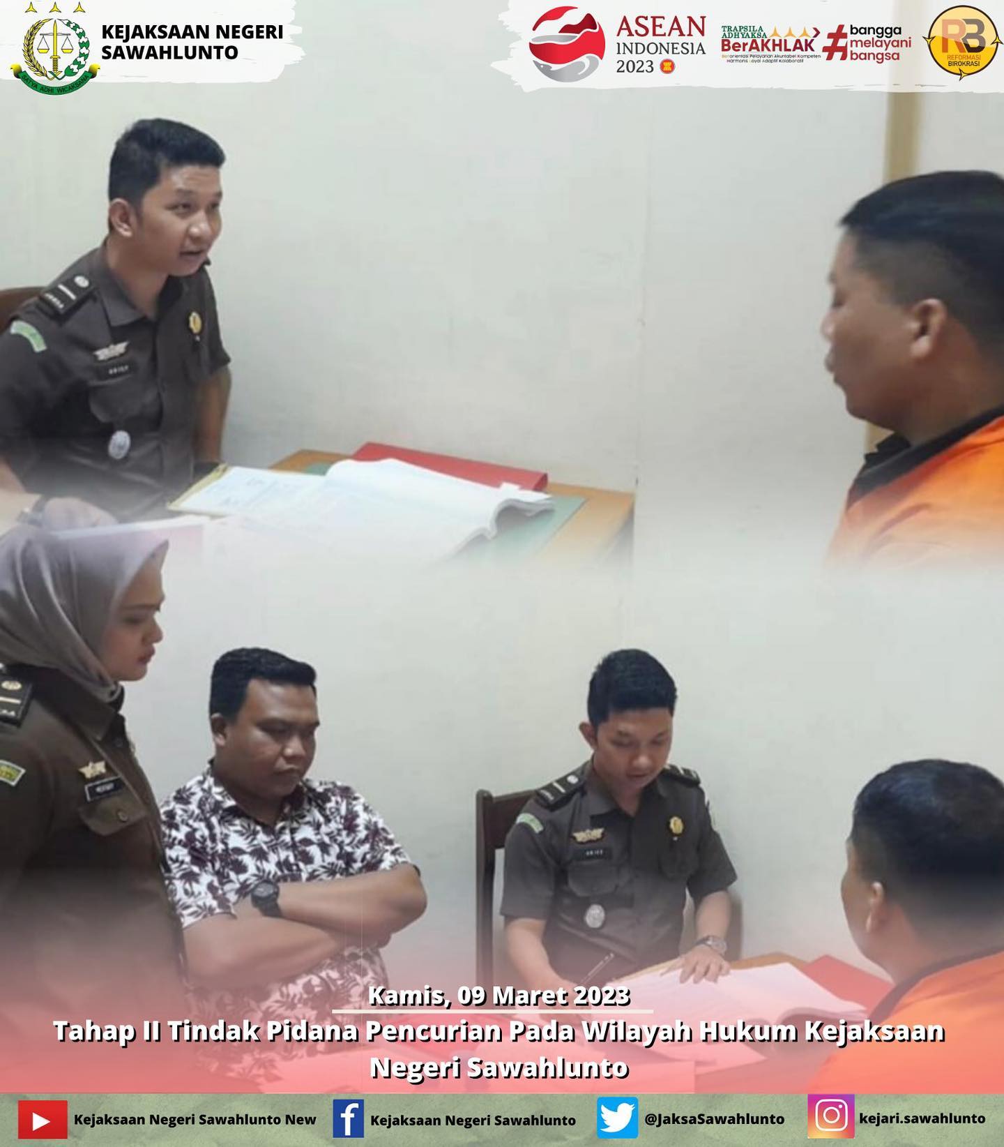 Kamis, 09 Maret 2023Tahap II Perkara Pencurian Pada Wilayah Hukum Kejaksaan Negeri Sawahlunto oleh Jaksa Penuntut Umum____Update informasi anda tentang Kejaksaan Negeri Sawahlunto terbaru di official account Instagram,Facebook dan Youtube kami !!..____FACEBOOK : Kejaksaan Negeri SawahluntoYOUTUBE : Kejakaaan Negeri Sawahlunto NewTWITTER : @JaksaSawahlunto..________#KejaksaanRI#kejatisumbarnew@kejatisumbarnew#kejarisawahlunto - from Instagram