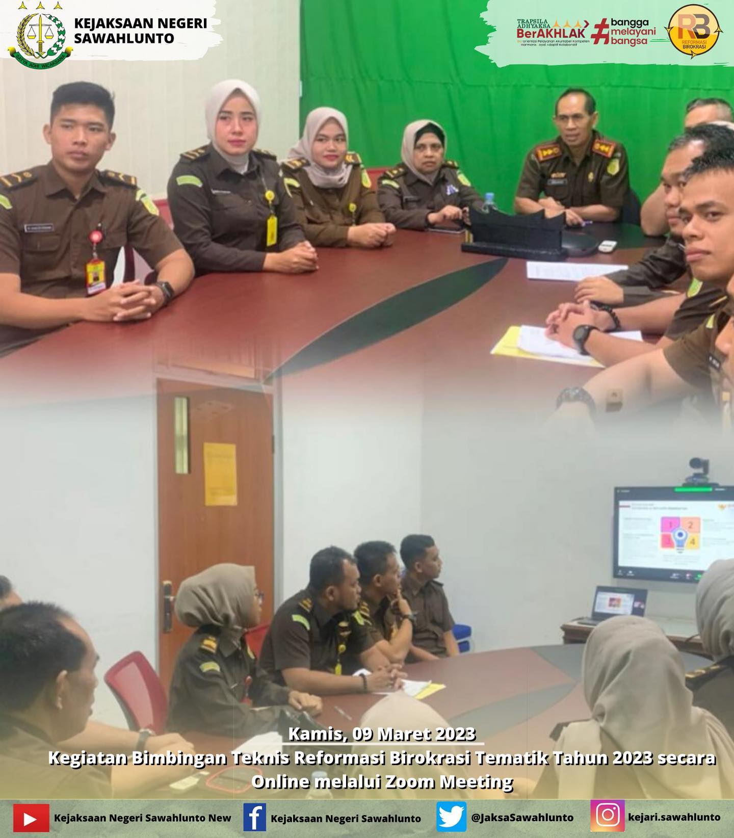 Kamis, 09 Maret 2023Kepala Kejaksaan Negeri Sawahlunto Bapak Andarias D'Orney,S.H.,M.H beserta Staff Kejaksaan Negeri Sawahlunto melakukan Kegiatan Bimbingan Teknis Reformasi Birokrasi Tematik Tahun 2023 secara Online melalui Zoom Meeting.____Update informasi anda tentang Kejaksaan Negeri Sawahlunto terbaru di official account Instagram,Facebook dan Youtube kami !!..____FACEBOOK : Kejaksaan Negeri SawahluntoYOUTUBE : Kejakaaan Negeri Sawahlunto NewTWITTER : @JaksaSawahlunto..________#KejaksaanRI#kejatisumbarnew@kejatisumbarnew#kejarisawahlunto - from Instagram