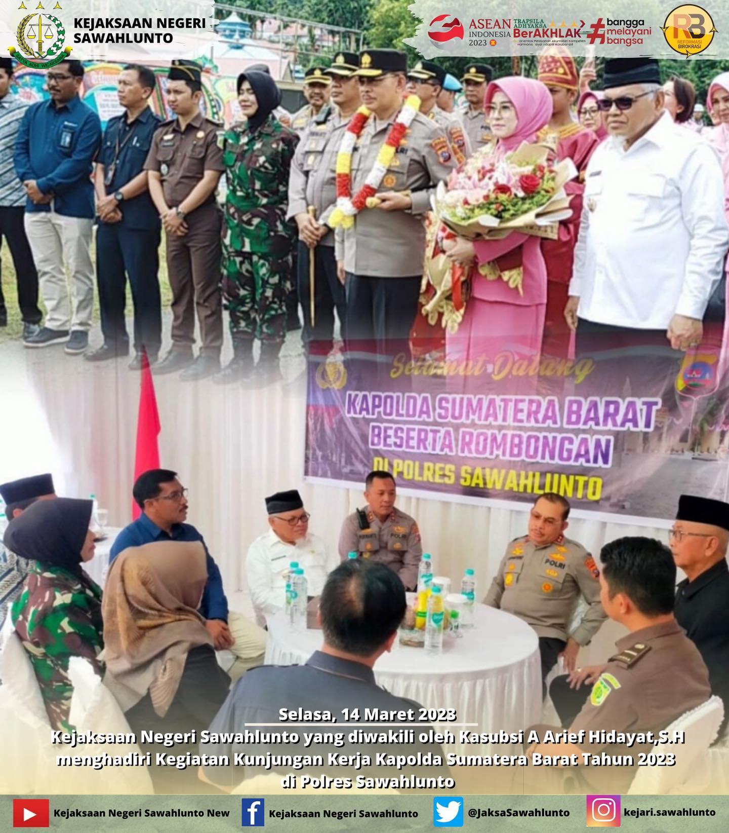 Selasa, 14 Maret 2023Kejaksaan Negeri Sawahlunto yang diwakili oleh Kasubsi A Arief Hidayat,S.H menghadiri Kegiatan Kunjungan Kerja Kapolda Sumatera Barat Tahun 2023 di Polres Sawahlunto.____Update informasi anda tentang Kejaksaan Negeri Sawahlunto terbaru di official account Instagram,Facebook dan Youtube kami !!..____FACEBOOK : Kejaksaan Negeri SawahluntoYOUTUBE : Kejakaaan Negeri Sawahlunto NewTWITTER : @JaksaSawahlunto..________#KejaksaanRI#kejatisumbarnew@kejatisumbarnew#kejarisawahlunto - from Instagram