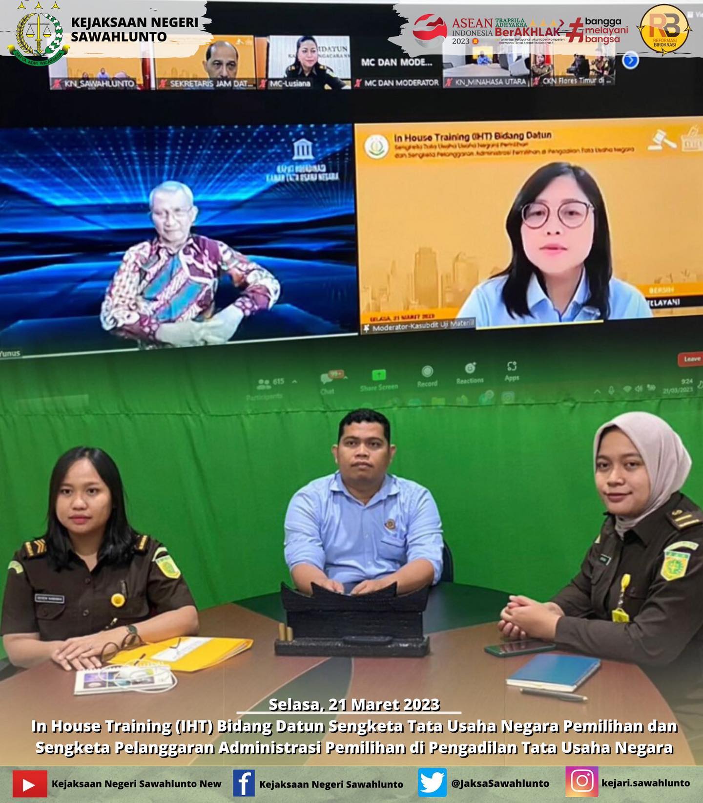 Selasa, 21 Maret 2023Kasi Datun Bapak Hendrio Suherman,S.H.,M.H beserta Staff Datun mengikuti In House Training (IHT) Bidang Datun Sengketa Tata Usaha Negara Pemilihan dan Sengketa Pelanggaran Administrasi Pemilihan di Pengadilan Tata Usaha Negara melalui Zoom Meeting.____Update informasi anda tentang Kejaksaan Negeri Sawahlunto terbaru di official account Instagram,Facebook dan Youtube kami !!..____FACEBOOK : Kejaksaan Negeri SawahluntoYOUTUBE : Kejakaaan Negeri Sawahlunto NewTWITTER : @JaksaSawahlunto..________#KejaksaanRI#kejatisumaterabarat@kejatisumaterabarat#kejarisawahlunto - from Instagram