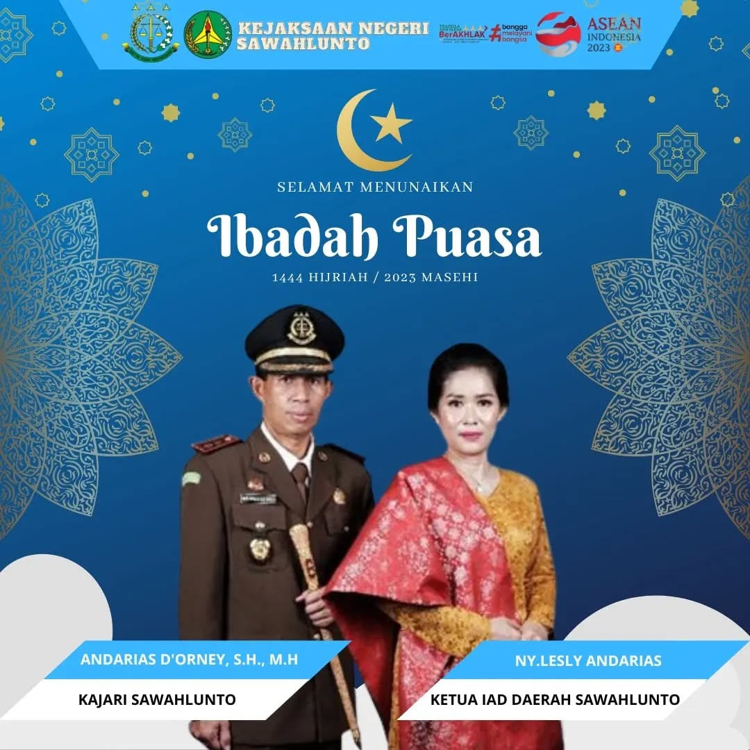 Kepala kejaksaan Negeri Sawahlunto beserta Ketua IAD Daerah Sawahlunto Mengucapkan Selamat Menunaikan Ibadah Puasa 1444 H / 2023 M..____Update terus informasi anda tentang Kejaksaan Negeri Sawahlunto terbaru di official account Instagram,Facebook dan Youtube kami !!..____🌐 kejari-sawahlunto.kejaksaan.go.idFACEBOOK : Kejaksaan Negeri SawahluntoYOUTUBE : Kejakaaan Negeri Sawahlunto NewTWITTER : @JaksaSawahlunto..________#KejaksaanRI#kejatisumbarnew@kejatisumbarnew#kejarisawahlunto - from Instagram