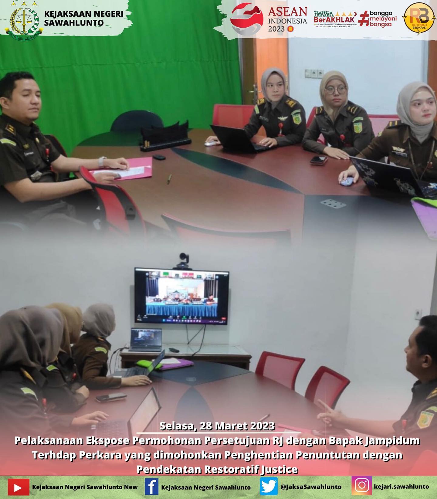 Selasa, 28 Maret 2023Pelaksanaan Ekspose Permohonan Persetujuan RJ dengan Bapak Jampidum Terhdap Perkara yang dimohonkan Penghentian Penuntutan dengan Pendekatan Restoratif Justice melalui Rehabilitasi terhadap Perkara Penyalahgunaan Narkotika Oleh Kajari Padang melalui Zoom Meeting.____Update informasi anda tentang Kejaksaan Negeri Sawahlunto terbaru di official account Instagram,Facebook dan Youtube kami !!..____FACEBOOK : Kejaksaan Negeri SawahluntoYOUTUBE : Kejakaaan Negeri Sawahlunto NewTWITTER : @JaksaSawahlunto..________#KejaksaanRI#kejatisumaterabarat@kejatisumaterabarat#kejarisawahlunto - from Instagram