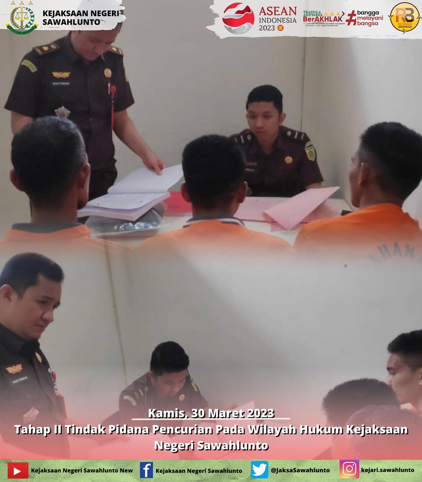 Kamis, 30 Maret 2023Tahap II Perkara Pencurian Pada Wilayah Hukum Kejaksaan Negeri Sawahlunto oleh Jaksa Penuntut Umum____Update informasi anda tentang Kejaksaan Negeri Sawahlunto terbaru di official account Instagram,Facebook dan Youtube kami !!..____FACEBOOK : Kejaksaan Negeri SawahluntoYOUTUBE : Kejakaaan Negeri Sawahlunto NewTWITTER : @JaksaSawahlunto..________#KejaksaanRI#kejatisumbarnew@kejatisumbarnew#kejarisawahlunto - from Instagram