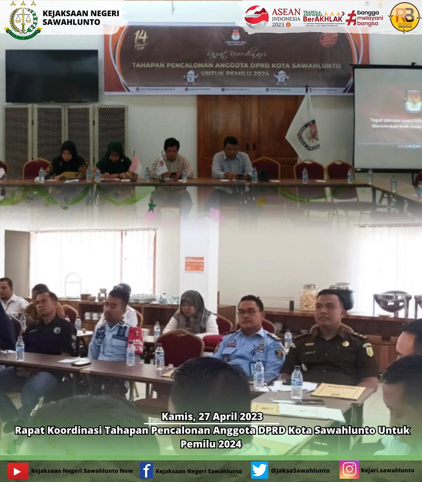 Kamis, 27 April 2023Kasi Intelijen, Bapak Dede Mauladi,S.H mengikuti Rapat Koordinasi Tahapan Pencalonan Anggota DPRD Kota Sawahlunto Untuk Pemilu 2024 di Khas Ombilin Kota Sawahlunto.Update informasi anda tentang Kejaksaan Negeri Sawahlunto terbaru di official account Instagram,Facebook dan Youtube kami !!..____FACEBOOK : Kejaksaan Negeri SawahluntoYOUTUBE : Kejakaaan Negeri Sawahlunto NewTWITTER : @JaksaSawahlunto..________#KejaksaanRI#kejatisumaterabarat@kejatisumaterabarat#kejarisawahlunto - from Instagram