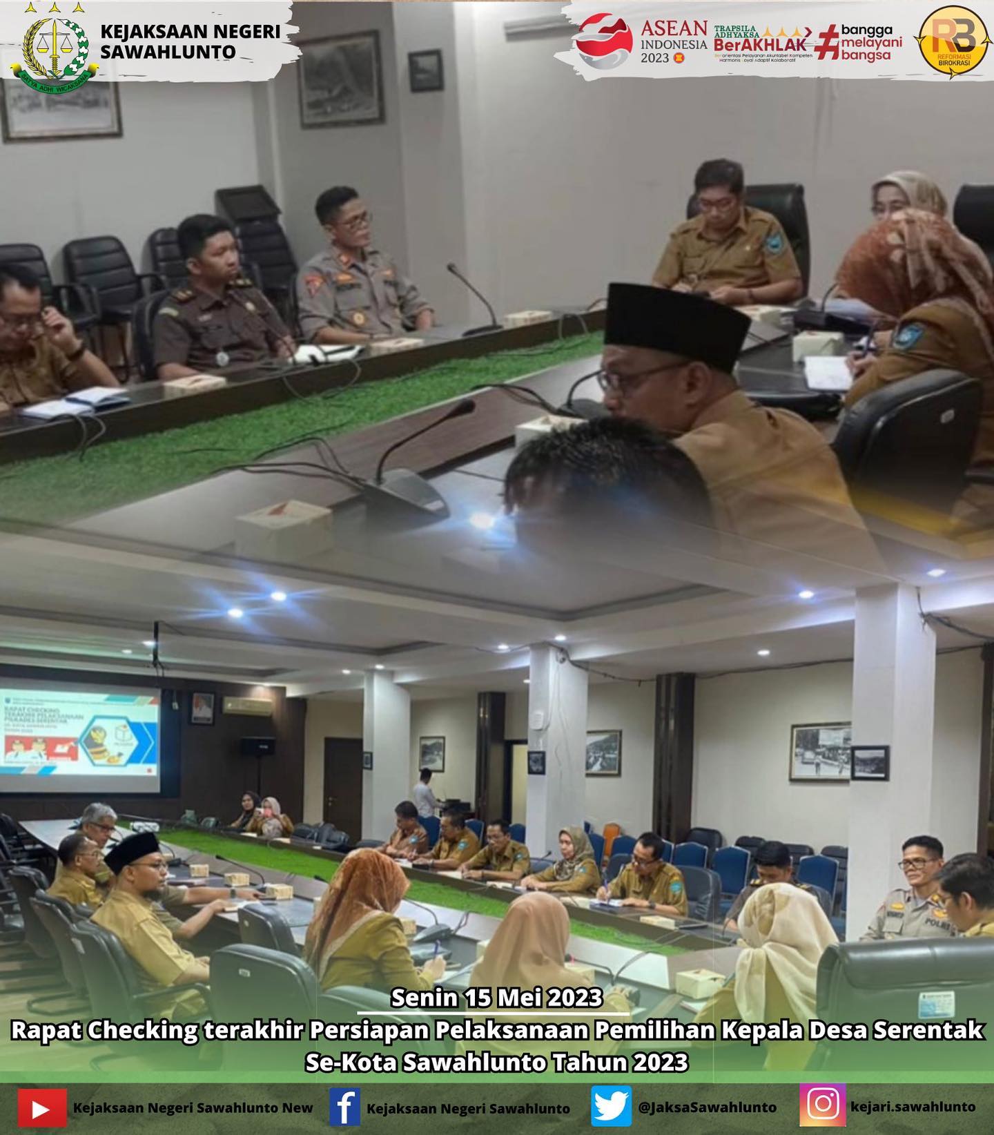 Senin, 15 Mei 2023Kasubsi A Arief Hidayat,S.H mengikuti Kegiatan Rapat Checking Terakhir Persiapan Pelaksanaan Pemilihan Kepala Desa Serentak Se-Kota Sawahlunto Tahun 2023 di Ruang Rapat Balaikota Sawahlunto.____Update informasi anda tentang Kejaksaan Negeri Sawahlunto terbaru di official account Instagram,Facebook dan Youtube kami !!..____FACEBOOK : Kejaksaan Negeri SawahluntoYOUTUBE : Kejakaaan Negeri Sawahlunto NewTWITTER : @JaksaSawahlunto..________#KejaksaanRI#kejatisumbarnew@kejatisumbarnew#kejarisawahlunto - from Instagram