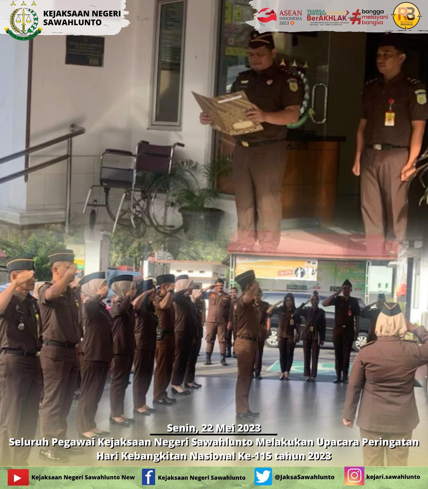 Senin, 22 Mei 2023Seluruh Pegawai Kejaksaan Negeri Sawahlunto Melakukan Upacara Peringatan Hari Kebangkitan Nasional Ke-115 tahun 2023.____Update informasi anda tentang Kejaksaan Negeri Sawahlunto terbaru di official account Instagram,Facebook dan Youtube kami !!..____FACEBOOK : Kejaksaan Negeri SawahluntoYOUTUBE : Kejakaaan Negeri Sawahlunto NewTWITTER : @JaksaSawahlunto..________#KejaksaanRI#kejatisumbarnew@kejatisumbarnew#kejarisawahlunto - from Instagram