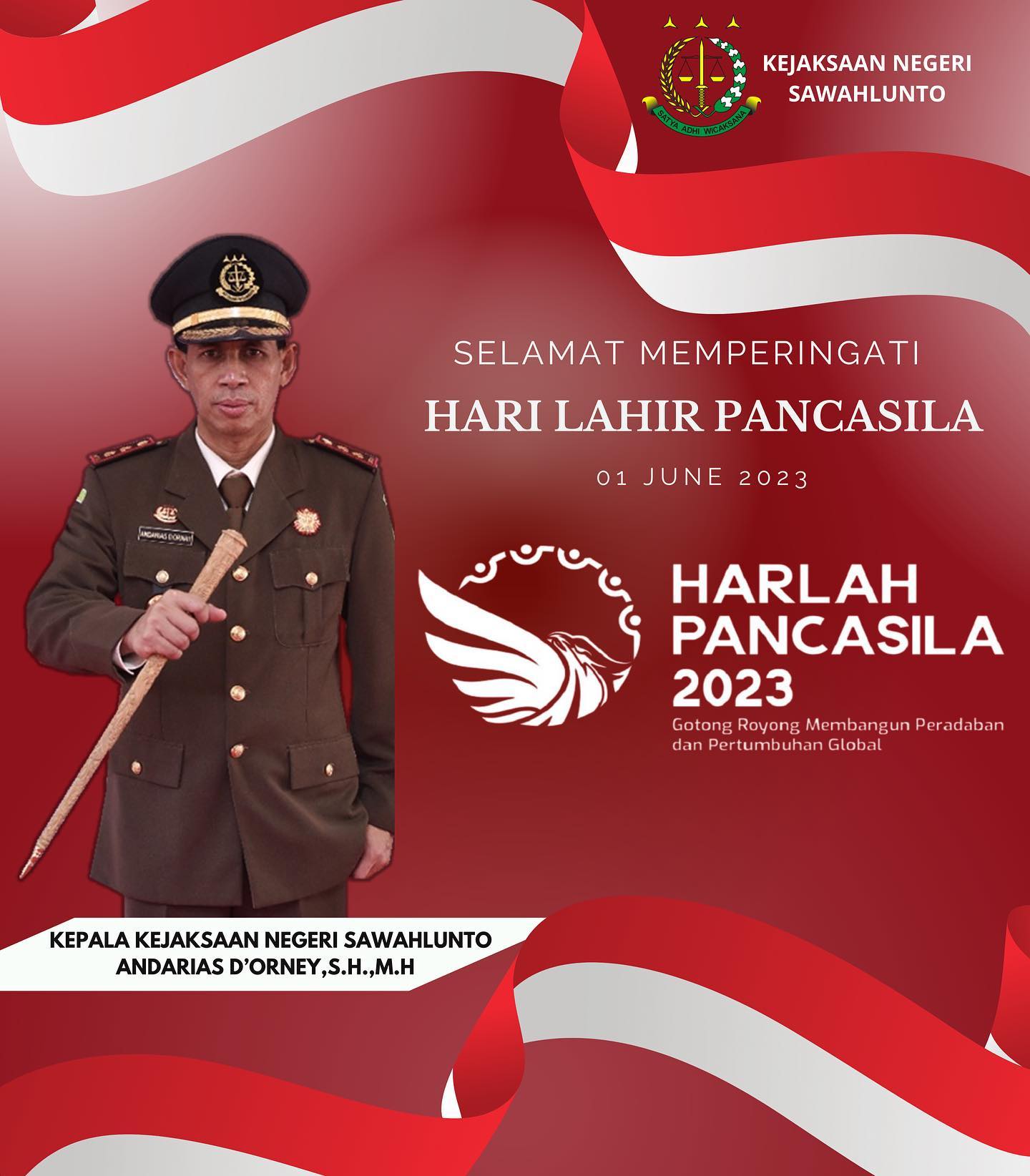 Kepala Kejaksaan Negeri Sawahlunto Beserta Seluruh Pegawai Kejaksaan Negeri Sawahlunto mengucapkan Selamat Memperingati Hari Lahir Pancasila 01 Juni 2023 " Gotong Royong Membangun Peradaban dan Pertumbuhan Global". ..____Update terus informasi anda tentang Kejaksaan Negeri Sawahlunto terbaru di official account Instagram,Facebook dan Youtube kami !!..____🌐 kejari-sawahlunto.kejaksaan.go.idFACEBOOK : Kejaksaan Negeri SawahluntoYOUTUBE : Kejakaaan Negeri Sawahlunto NewTWITTER : @JaksaSawahlunto..________#KejaksaanRI#kejatisumaterabarat @kejatisumaterabarat #kejarisawahlunto - from Instagram