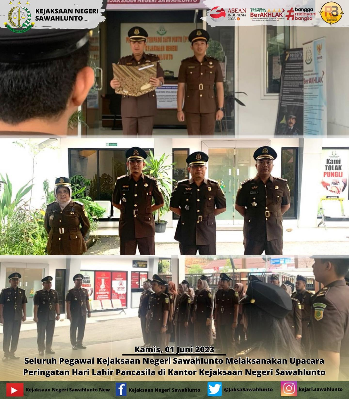 Kamis, 01 Juni 2023Seluruh Pegawai Kejaksaan Negeri Sawahlunto Melaksanakan Upacara Peringatan Hari Lahir Pancasila di Kantor Kejaksaan Negeri Sawahlunto.____Update terus informasi anda tentang Kejaksaan Negeri Sawahlunto terbaru di official account Instagram,Facebook dan Youtube kami !!..____🌐 kejari-sawahlunto.kejaksaan.go.idFACEBOOK : Kejaksaan Negeri SawahluntoYOUTUBE : Kejakaaan Negeri Sawahlunto NewTWITTER : @JaksaSawahlunto..________#KejaksaanRI#kejatisumaterabarat @kejatisumaterabarat #kejarisawahlunto - from Instagram
