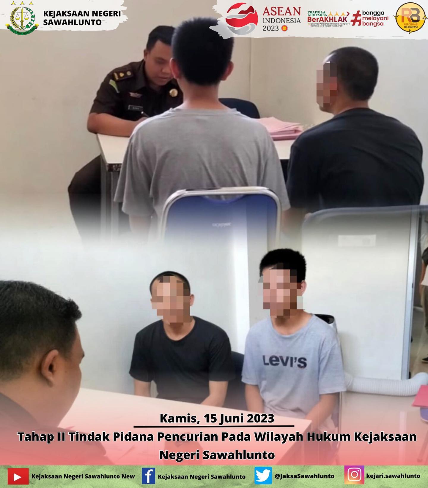 Kamis,15 Juni 2023Tahap II Perkara Pencurian Pada Wilayah Hukum Kejaksaan Negeri Sawahlunto oleh Jaksa Penuntut Umum.____Update informasi anda tentang Kejaksaan Negeri Sawahlunto terbaru di official account Instagram,Facebook dan Youtube kami !!..____FACEBOOK : Kejaksaan Negeri SawahluntoYOUTUBE : Kejakaaan Negeri Sawahlunto NewTWITTER : @JaksaSawahlunto..________#KejaksaanRI#kejatisumaterabarat@kejatisumaterabarat#kejarisawahlunto - from Instagram