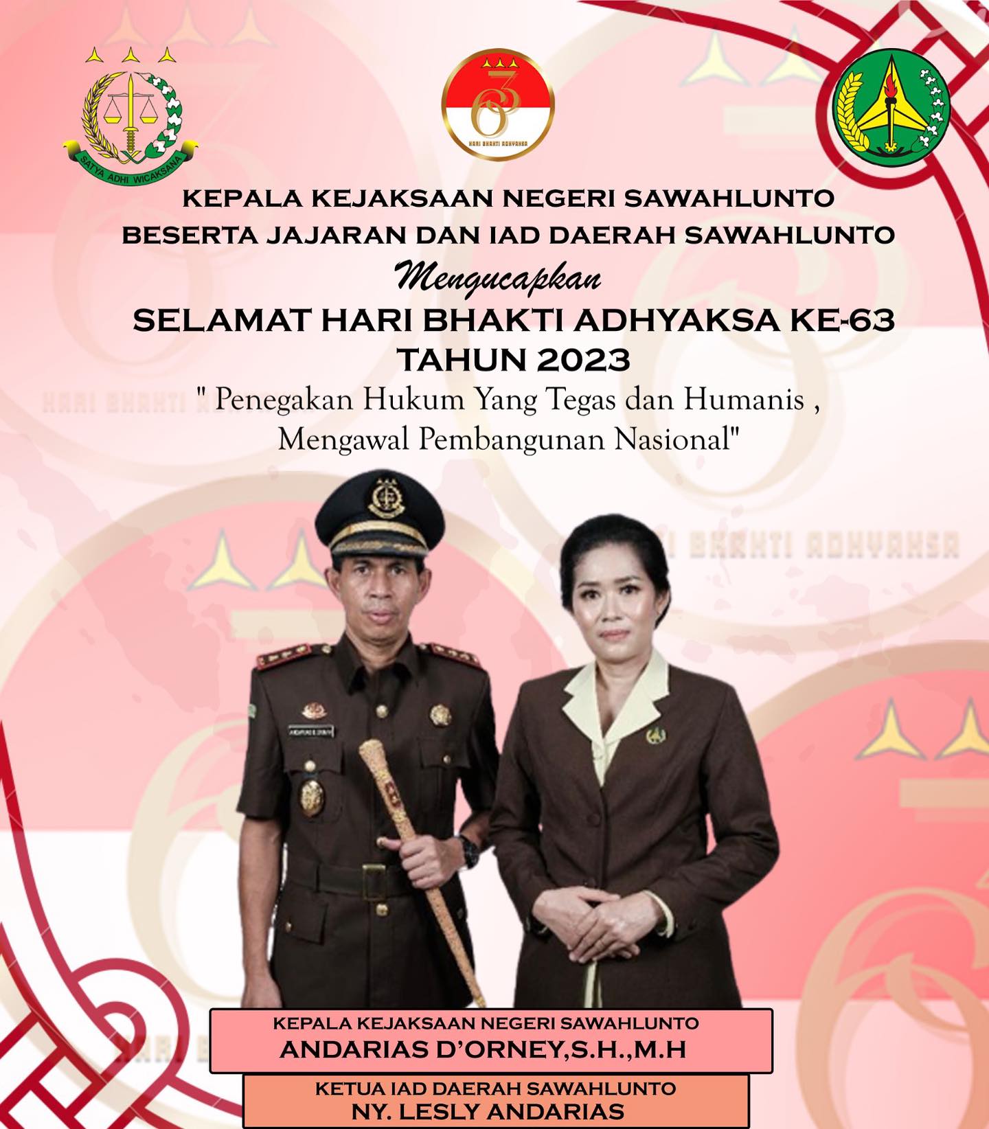 Kepala Kejaksaan Negeri Sawahlunto, Beserta Jajaran dan IAD Daerah Sawahlunto Mengucapkan Selamat Hari Bhakti Adhyaksa Ke-63 Tahun 2023. " Penegakan Hukum Yang Tegas dan Humanis , Mengawal Pembangunan Nasional"____Update informasi anda tentang Kejaksaan Negeri Sawahlunto terbaru di official account Instagram,Facebook dan Youtube kami !!..____FACEBOOK : Kejaksaan Negeri SawahluntoYOUTUBE : Kejakaaan Negeri Sawahlunto NewTWITTER : @JaksaSawahlunto..________#KejaksaanRI#kejatisumaterabarat@kejatisumaterabarat#kejarisawahlunto - from Instagram