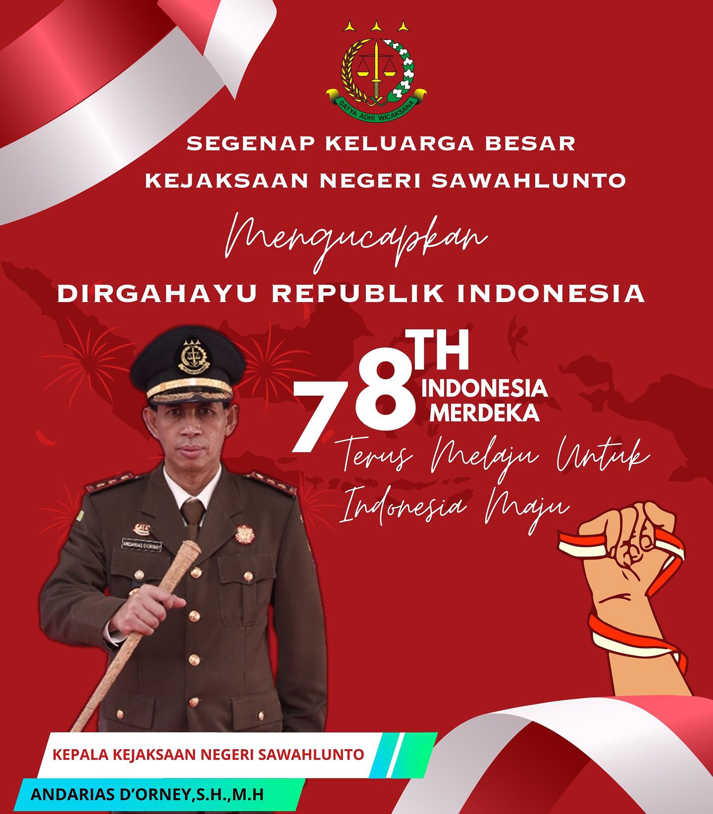Kepala Kejaksaan Negeri Sawahlunto, Para Kasi, Kasubag dan seluruh Pegawai Kejaksaan Negeri Sawahlunto mengucapkan Dirgahayu Republik Indonesia Ke-78 Tahun 2023 “Terus Melaju, Untuk Indonesia Maju” - from Instagram