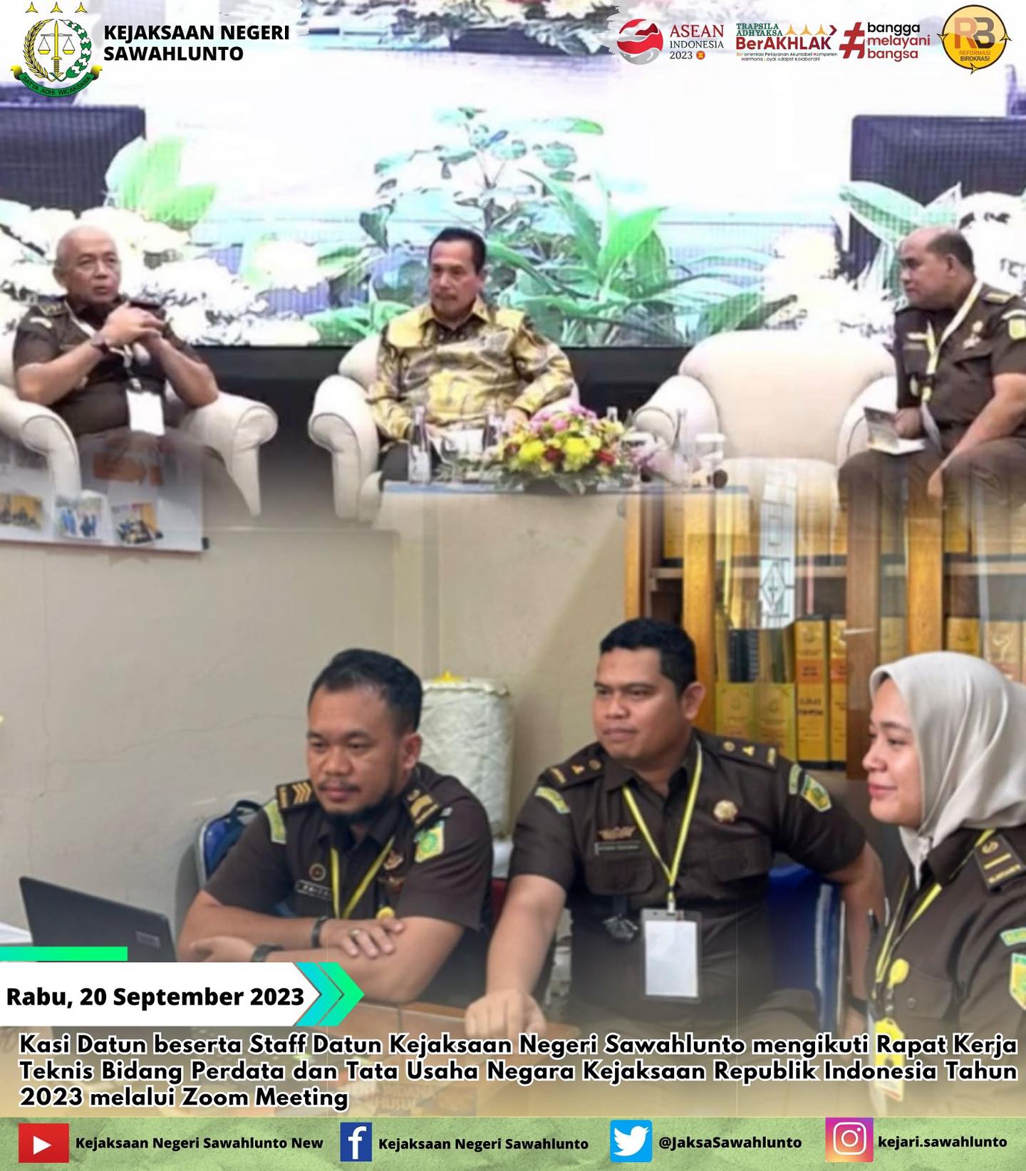 Pada Hari, Rabu 20 September 2023Kasi Datun beserta Staff Datun Kejaksaan Negeri Sawahlunto mengikuti Rapat Kerja Teknis Bidang Perdata dan Tata Usaha Negara Kejaksaan Republik Indonesia Tahun 2023 melalui Zoom MeetingUpdate informasi anda tentang Kejaksaan Negeri Sawahlunto terbaru di official account Instagram,Facebook dan Youtube kami !!..____FACEBOOK : Kejaksaan Negeri SawahluntoYOUTUBE : Kejakaaan Negeri Sawahlunto NewTWITTER : @JaksaSawahlunto..________#KejaksaanRI#kejatisumaterabarat@kejatisumaterabarat#kejarisawahlunto - from Instagram