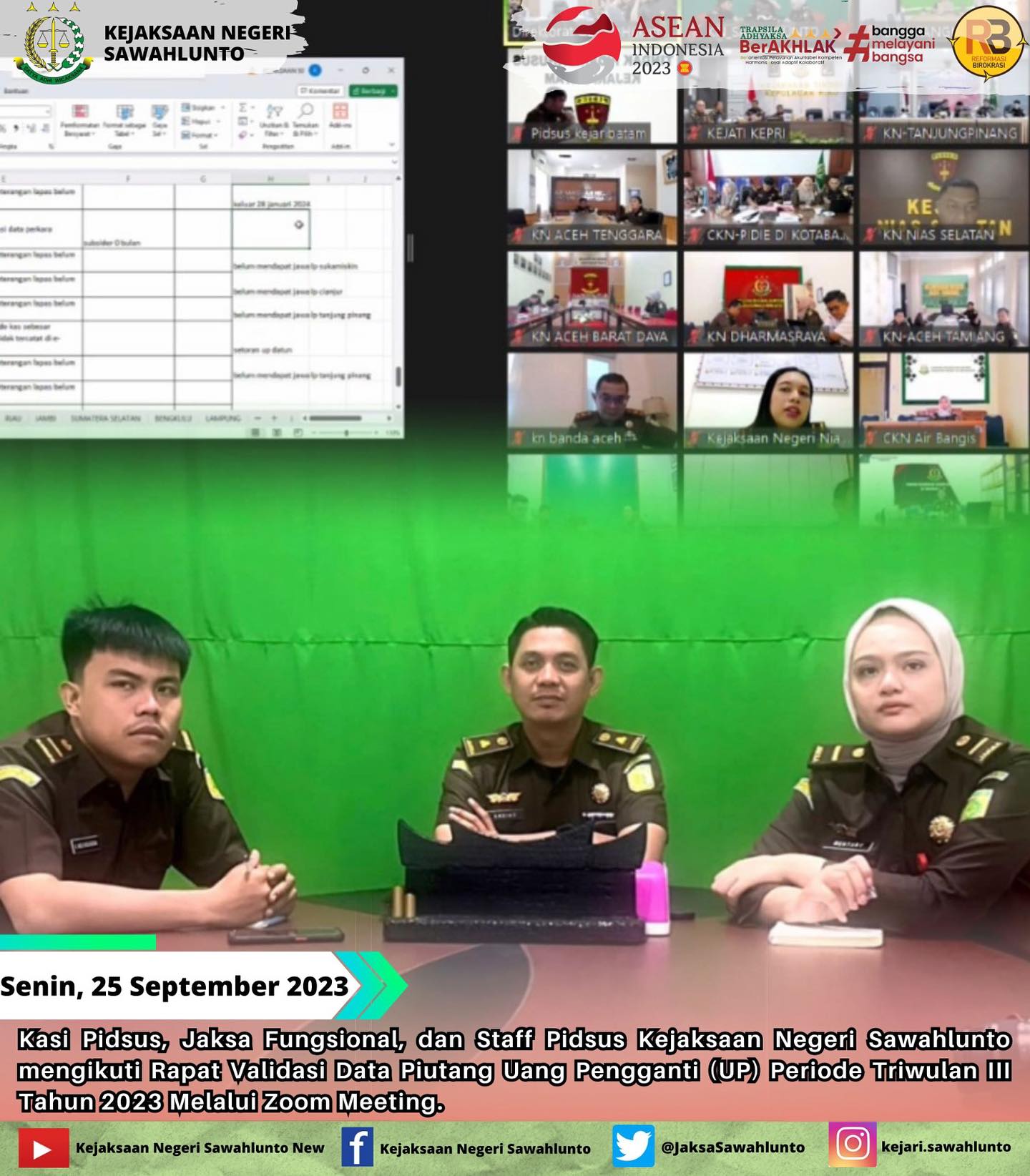 Senin,25 September 2023Kasi Pidsus, Jaksa Fungsional, dan Staff Pidsus Kejaksaan Negeri Sawahlunto mengikuti Rapat Validasi Data Piutang Uang Pengganti (UP) Periode Triwulan III Tahun 2023 Melalui Zoom Meeting.Update informasi anda tentang Kejaksaan Negeri Sawahlunto terbaru di official account Instagram,Facebook dan Youtube kami !!..____FACEBOOK : Kejaksaan Negeri SawahluntoYOUTUBE : Kejakaaan Negeri Sawahlunto NewTWITTER : @JaksaSawahlunto..________#KejaksaanRI#kejatisumaterabarat@kejatisumaterabarat#kejarisawahlunto - from Instagram