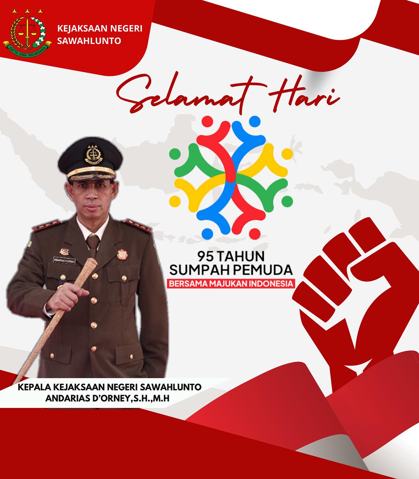 Kepala Kejaksaan Negeri Sawahlunto, Para Kasi, Kasubag dan seluruh Pegawai Kejaksaan Negeri Sawahlunto mengucapkan selamat Hari Sumpah Pemuda 28 Oktober 2023 “Bersama Majukan Indonesia” - from Instagram