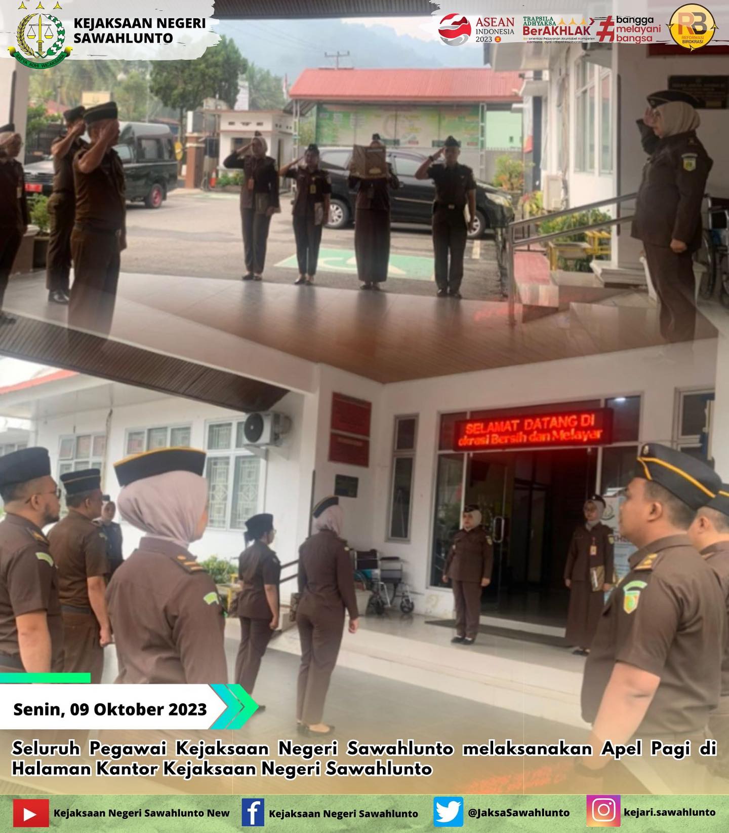 Senin, 09 Oktober 2023Seluruh Pegawai Kejaksaan Negeri Sawahlunto melaksanakan Apel Pagi di Halaman Kantor Kejaksaan Negeri SawahluntoUpdate informasi anda tentang Kejaksaan Negeri Sawahlunto terbaru di official account Instagram,Facebook dan Youtube kami !!..____FACEBOOK : Kejaksaan Negeri SawahluntoYOUTUBE : Kejakaaan Negeri Sawahlunto NewTWITTER : @JaksaSawahlunto..________#KejaksaanRI#kejatisumaterabarat@kejatisumaterabarat#kejarisawahlunto - from Instagram