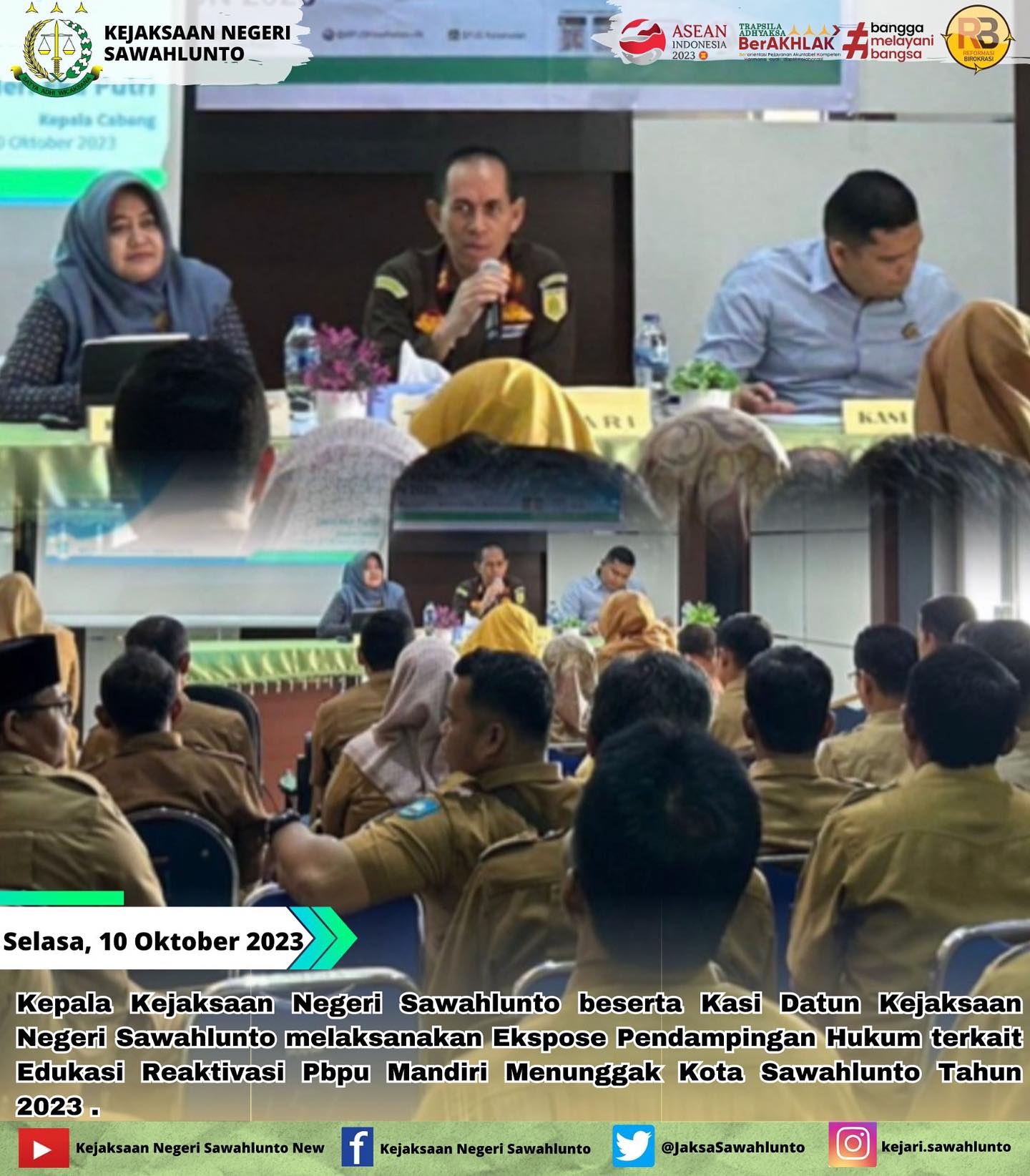 Selasa, 10 Oktober 2023Kepala Kejaksaan Negeri Sawahlunto beserta Kasi Datun Kejaksaan Negeri Sawahlunto melaksanakan Ekspose Pendampingan Hukum terkait Edukasi Reaktivasi Pbpu Mandiri Menunggak Kota Sawahlunto Tahun 2023 .Update informasi anda tentang Kejaksaan Negeri Sawahlunto terbaru di official account Instagram,Facebook dan Youtube kami !!..____FACEBOOK : Kejaksaan Negeri SawahluntoYOUTUBE : Kejakaaan Negeri Sawahlunto NewTWITTER : @JaksaSawahlunto..________#KejaksaanRI#kejatisumaterabarat@kejatisumaterabarat#kejarisawahlunto - from Instagram