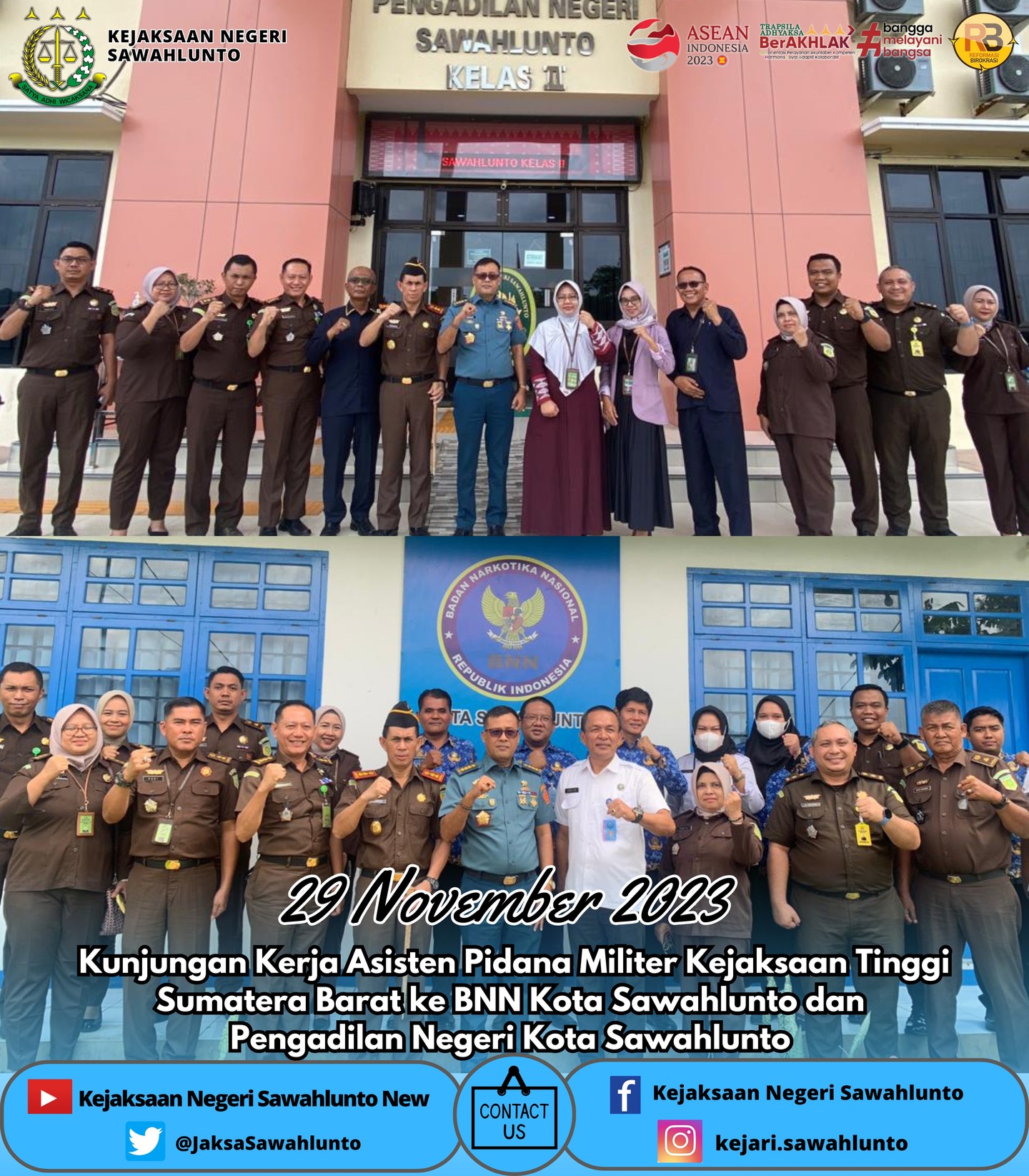 Rabu, 29 November 2023Kunjungan Kerja Asisten Pidana Militer (ASPIDMIL) Kejaksaan Tinggi Sumatera Barat Kolonel Laut (KH) Rismubeda,S.H, M.H pada BNN Kota Sawahlunto dan Pengadilan Negeri Kota Sawahlunto dalam rangka Koordinasi Teknis Penanganan Perkara Koneksitas dan Koordinasi Teknis lainnya dalam Rangka Meningkatkan Sinergitas dan Kolaborasi serta menjaga Relasi Kelembagaan dalam Penanganan Perkara Koneksitas Diwilayah Hukum Kejaksaan Negeri Sawahlunto.Update informasi anda tentang Kejaksaan Negeri Sawahlunto terbaru di official account Instagram,Facebook dan Youtube kami !!..__FACEBOOK : Kejaksaan Negeri SawahluntoYOUTUBE : Kejakaaan Negeri Sawahlunto NewTWITTER : @JaksaSawahlunto..____#KejaksaanRI#kejatisumaterabarat@kejatisumaterabarat#kejarisawahlunto - from Instagram