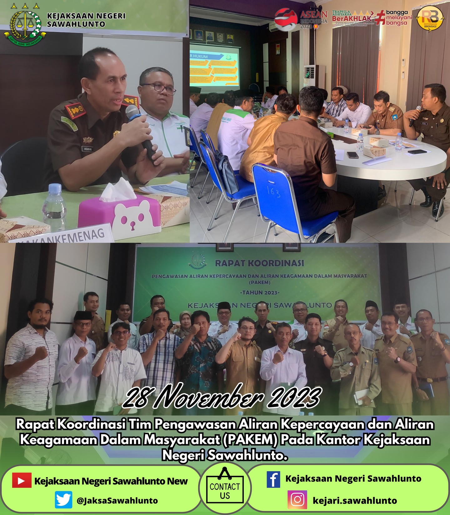 Selasa, 23 November 2023Rapat Koordinasi Tim Pengawasan Aliran Kepercayaan dan Aliran Keagamaan Dalam Masyarakat (PAKEM) Pada Kantor Kejaksaan Negeri Sawahlunto.Update informasi anda tentang Kejaksaan Negeri Sawahlunto terbaru di official account Instagram,Facebook dan Youtube kami !!..__FACEBOOK : Kejaksaan Negeri SawahluntoYOUTUBE : Kejakaaan Negeri Sawahlunto NewTWITTER : @JaksaSawahlunto..____#KejaksaanRI#kejatisumaterabarat@kejatisumaterabarat#kejarisawahlunto - from Instagram