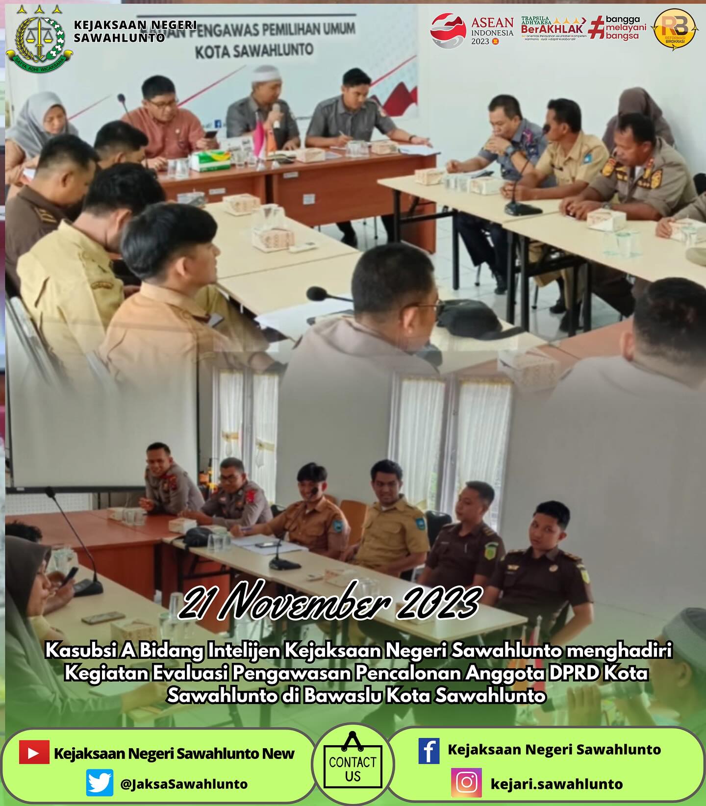 Selasa, 21 November 2023Kasubsi A Bidang Intelijen Kejaksaan Negeri Sawahlunto menghadiri Kegiatan Evaluasi Pengawasan Pencalonan Anggota DPRD Kota Sawahlunto di Bawaslu Kota SawahluntoUpdate informasi anda tentang Kejaksaan Negeri Sawahlunto terbaru di official account Instagram,Facebook dan Youtube kami !!..____FACEBOOK : Kejaksaan Negeri SawahluntoYOUTUBE : Kejakaaan Negeri Sawahlunto NewTWITTER : @JaksaSawahlunto..________#KejaksaanRI#kejatisumaterabarat@kejatisumaterabarat#kejarisawahlunto - from Instagram
