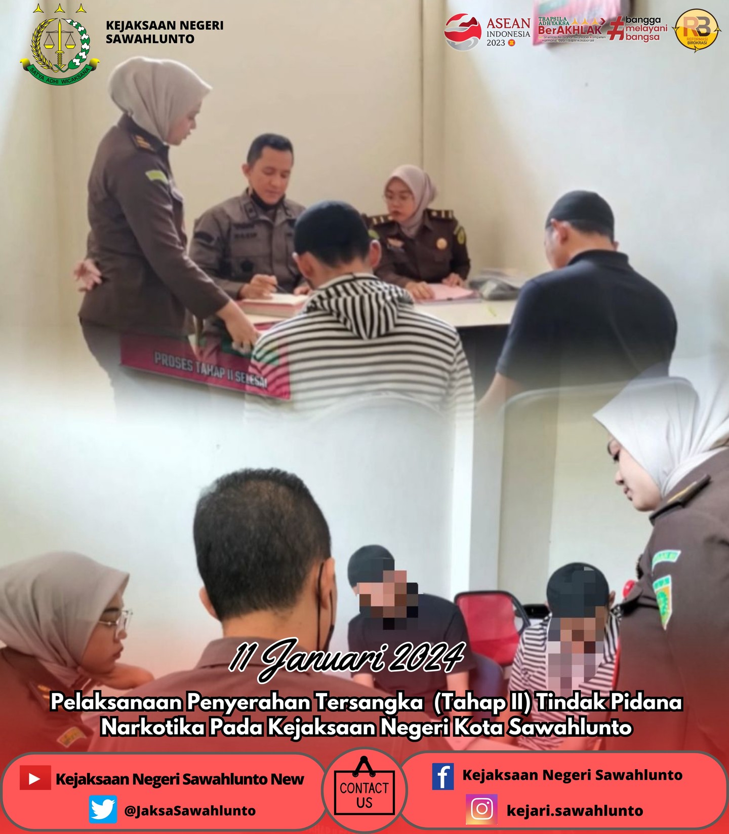 Kamis, 11 Januari 2023Pelaksanaan Penyerahan Tersangka (Tahap II) Tindak Pidana Narkotika Pada Kejaksaan Negeri Kota Sawahlunto.Update informasi anda tentang Kejaksaan Negeri Sawahlunto terbaru di official account Instagram,Facebook dan Youtube kami !!..____FACEBOOK : Kejaksaan Negeri SawahluntoYOUTUBE : Kejakaaan Negeri Sawahlunto NewTWITTER : @JaksaSawahlunto..________#KejaksaanRI#kejatisumaterabarat@kejatisumaterabarat#kejarisawahlunto - from Instagram