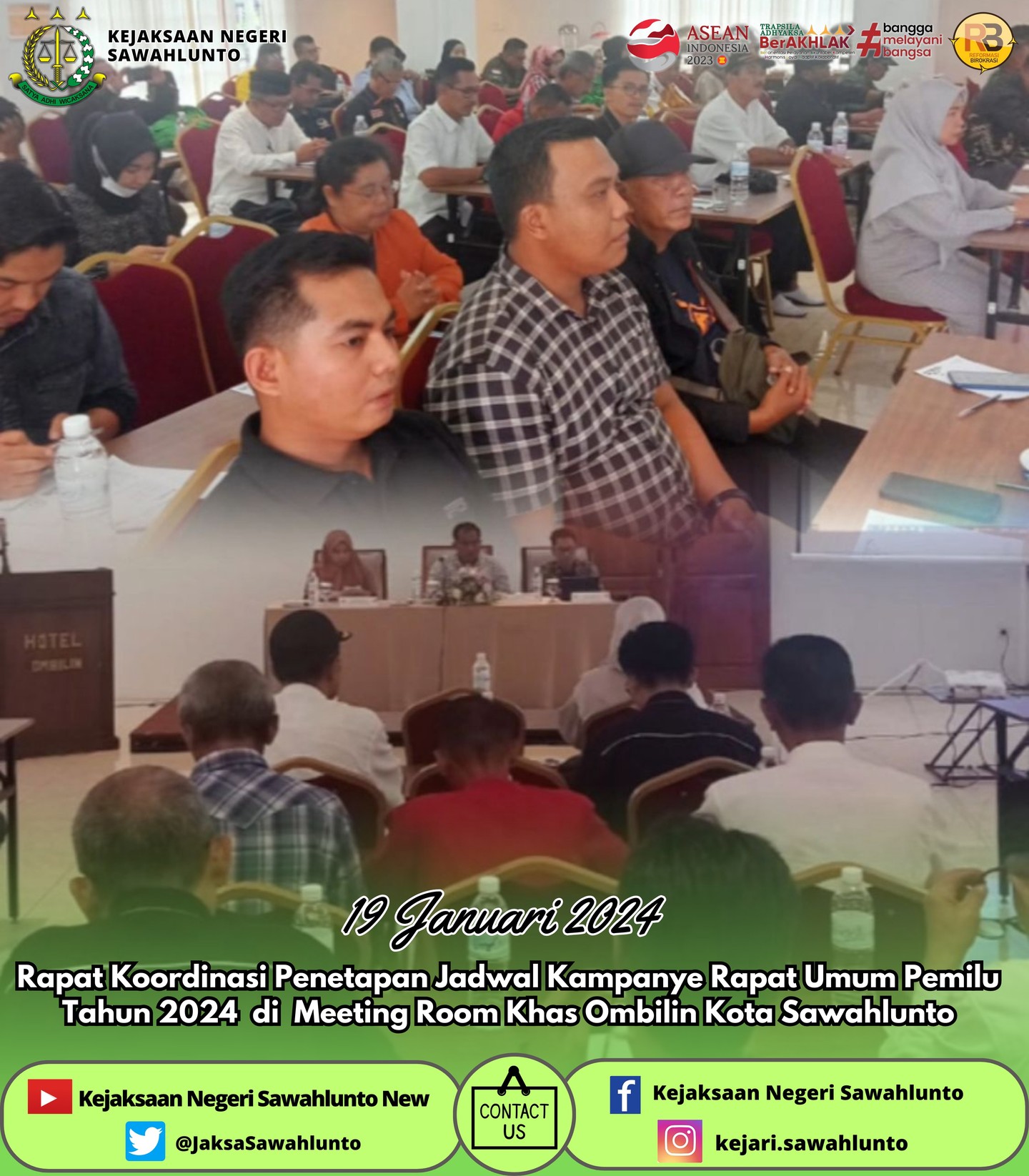 Jumat, 19 Januari 2024Kasi Intelijen Kejaksaan Negeri Sawahlunto menghadiri Rapat Koordinasi Penetapan Jadwal Kampanye Rapat Umum Pemilu Tahun 2024 di Meeting Room Khas Ombilin Kota Sawahlunto.Update informasi anda tentang Kejaksaan Negeri Sawahlunto terbaru di official account Instagram,Facebook dan Youtube kami !!..____FACEBOOK : Kejaksaan Negeri SawahluntoYOUTUBE : Kejakaaan Negeri Sawahlunto NewTWITTER : @JaksaSawahlunto..________#KejaksaanRI#kejatisumaterabarat@kejatisumaterabarat#kejarisawahlunto - from Instagram