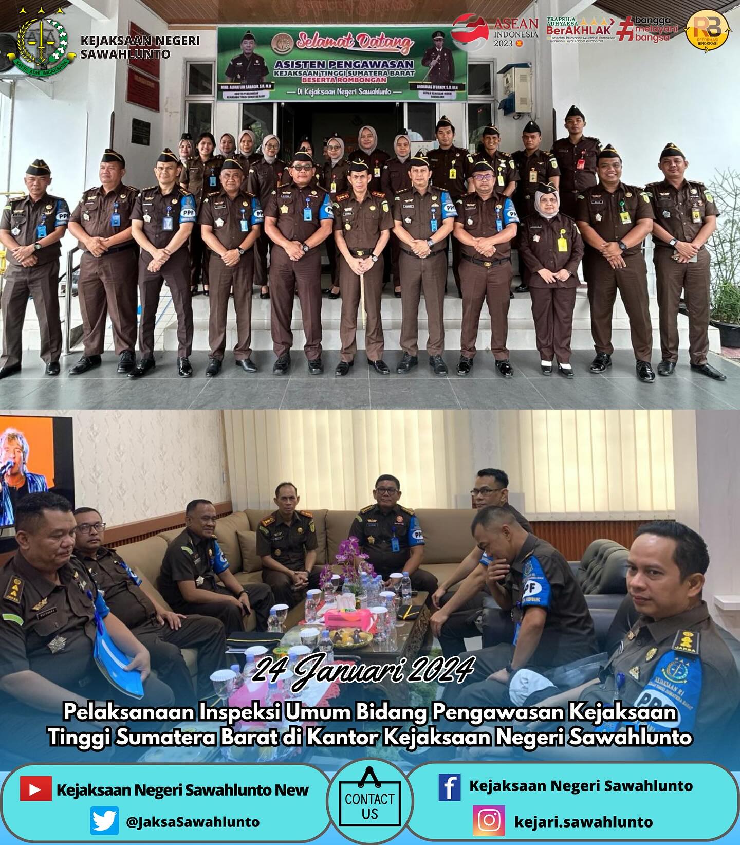 Rabu,24 Januari 2024Pelaksanaan Inspeksi Umum Bidang Pengawasan Kejaksaan Tinggi Sumatera Barat di Kantor Kejaksaan Negeri Sawahlunto.Update informasi anda tentang Kejaksaan Negeri Sawahlunto terbaru di official account Instagram,Facebook dan Youtube kami !!..____FACEBOOK : Kejaksaan Negeri SawahluntoYOUTUBE : Kejakaaan Negeri Sawahlunto NewTWITTER : @JaksaSawahlunto..________#KejaksaanRI#kejatisumaterabarat@kejatisumaterabarat#kejarisawahlunto - from Instagram