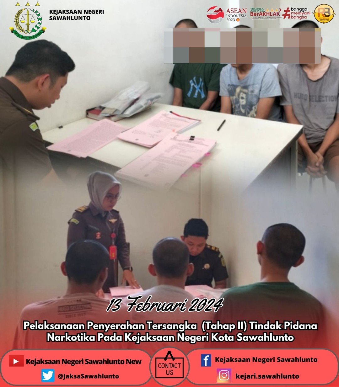 Selasa, 13 Februari 2023Pelaksanaan Penyerahan Tersangka (Tahap II) Tindak Pidana Narkotika Pada Kejaksaan Negeri Kota Sawahlunto.Update informasi anda tentang Kejaksaan Negeri Sawahlunto terbaru di official account Instagram,Facebook dan Youtube kami !!..____FACEBOOK : Kejaksaan Negeri SawahluntoYOUTUBE : Kejakaaan Negeri Sawahlunto NewTWITTER : @JaksaSawahlunto..________#KejaksaanRI#kejatisumaterabarat@kejatisumaterabarat#kejarisawahlunto - from Instagram