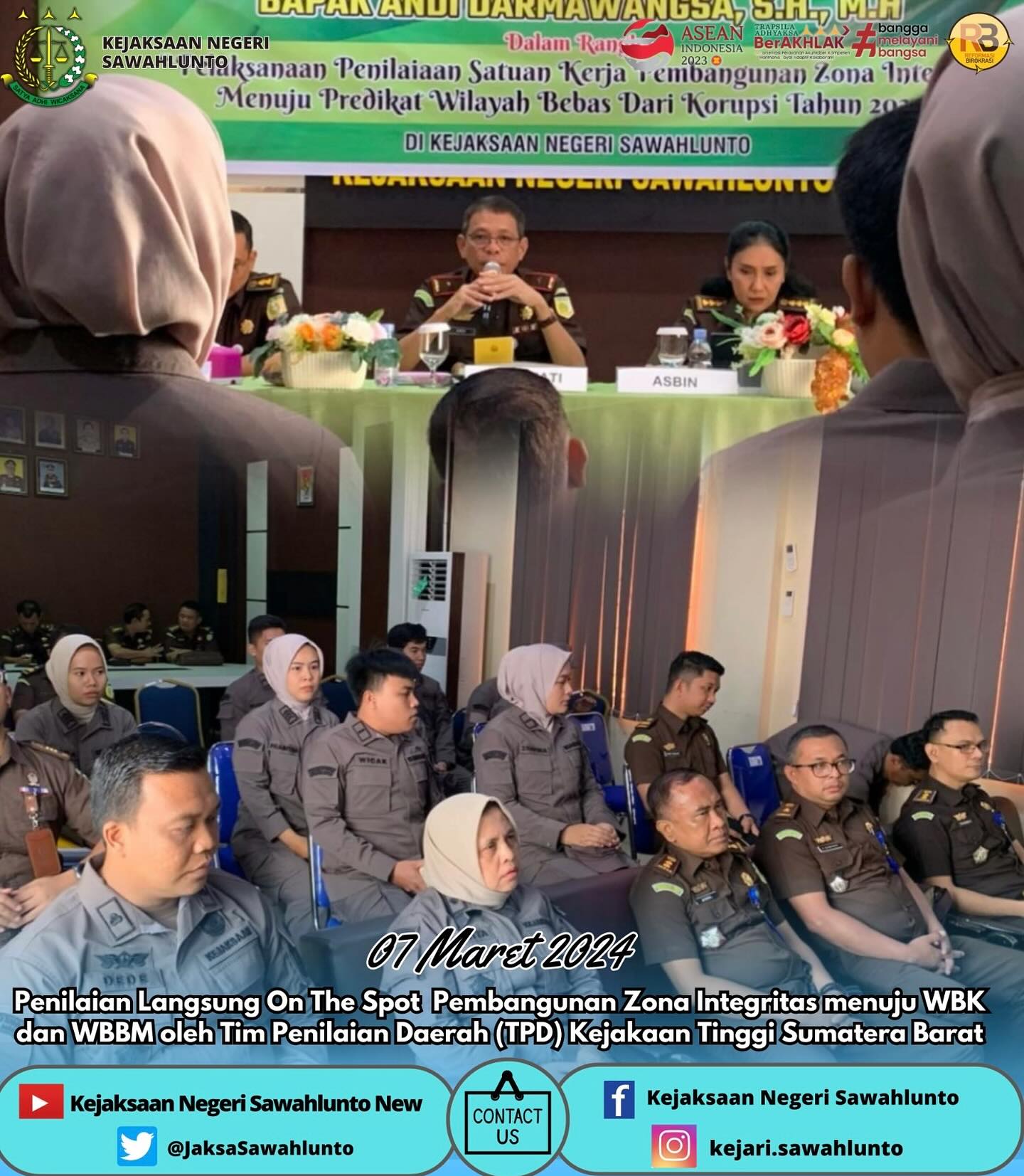 Kamis, 07 Maret 2024Penilaian Langsung On The Spot  Pembangunan Zona Integritas menuju WBK dan WBBM oleh Tim Penilaian Daerah (TPD) Kejakaan Tinggi Sumatera Barat.Update informasi anda tentang Kejaksaan Negeri Sawahlunto terbaru di official account Instagram,Facebook dan Youtube kami !!..____FACEBOOK : Kejaksaan Negeri SawahluntoYOUTUBE : Kejakaaan Negeri Sawahlunto NewTWITTER : @JaksaSawahlunto..________#KejaksaanRI#kejatisumaterabarat@kejatisumaterabarat#kejarisawahlunto - from Instagram